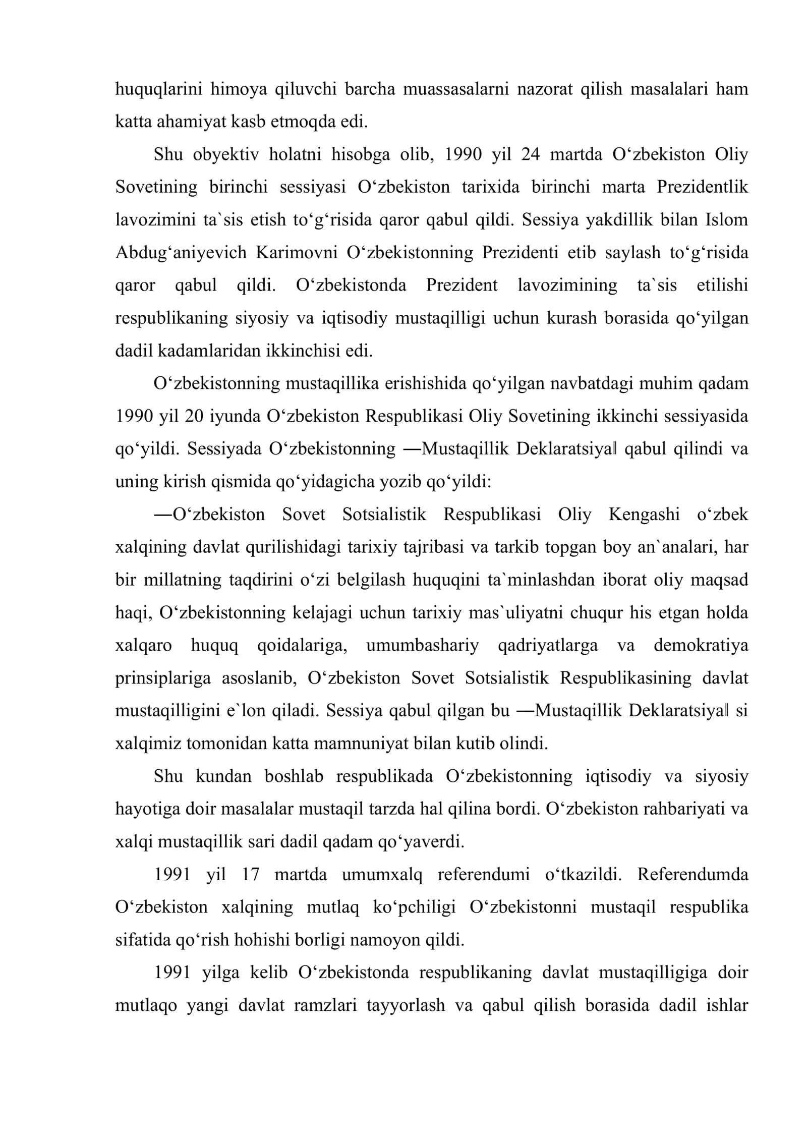O‘zbekistonning davlat mustaqilligining e`lon qilinishi va uning tarixiy ahamiyati 3