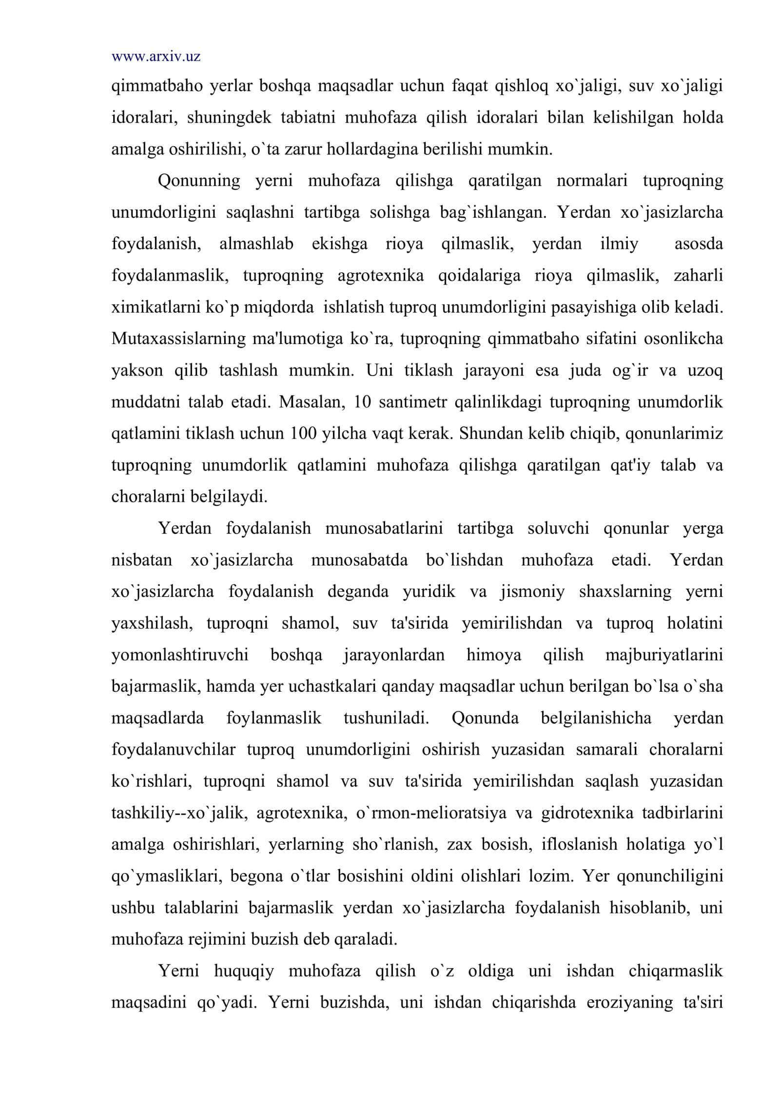 Yerlarni muhofaza qilish va ulardan foydalanish huquqiy holatining tushunchasi va xususiyatlari 3