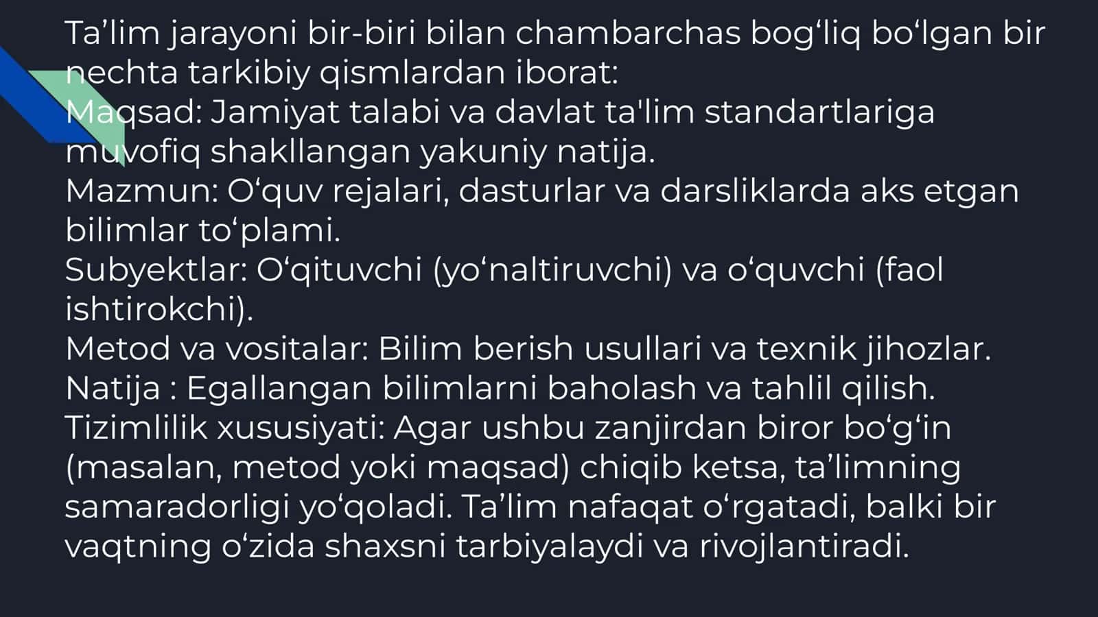 Ta'lim jarayoni yaxlit tizim sifatida 3