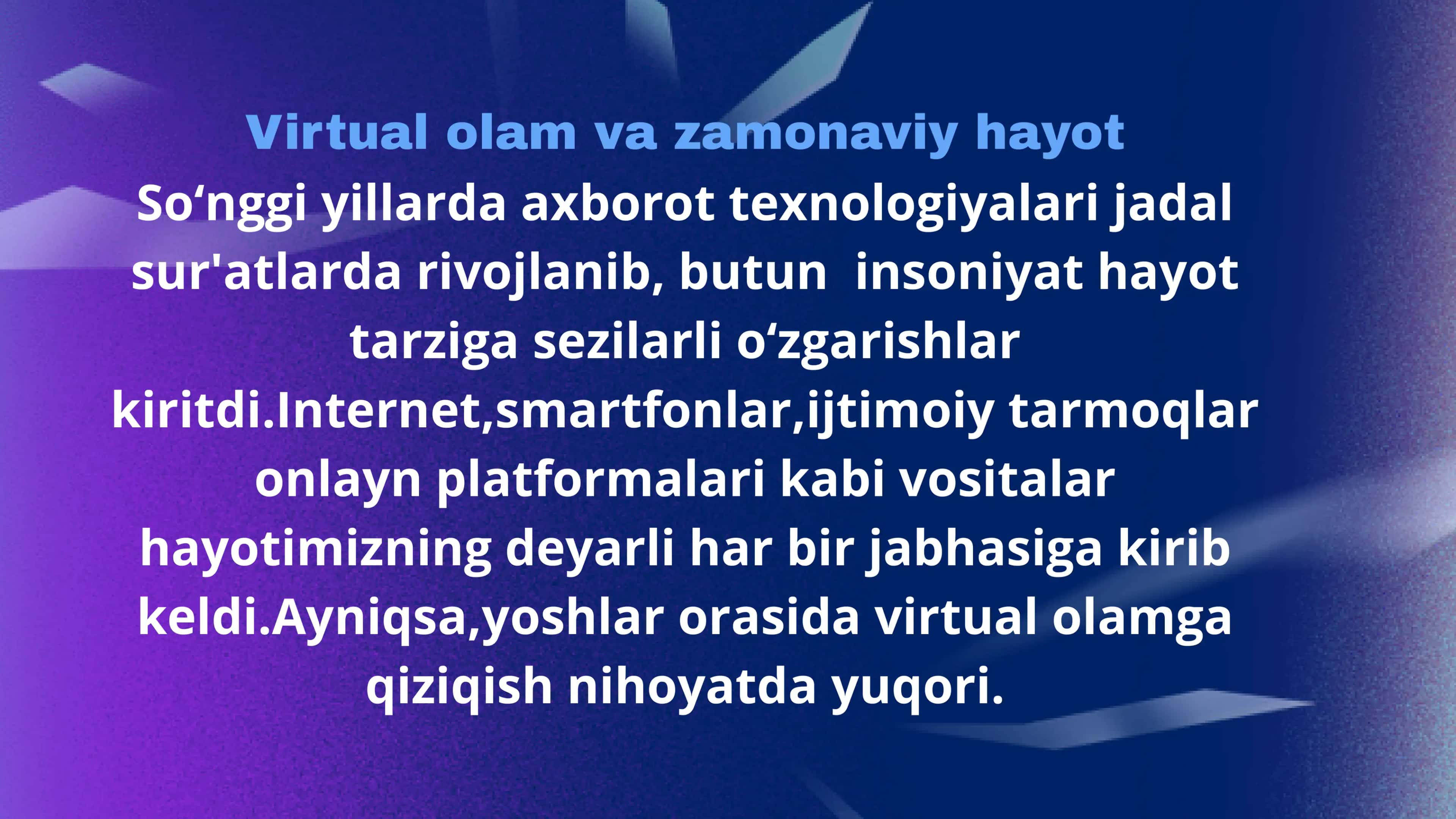 Virtual olam jozibadorligiga qaramlik 3