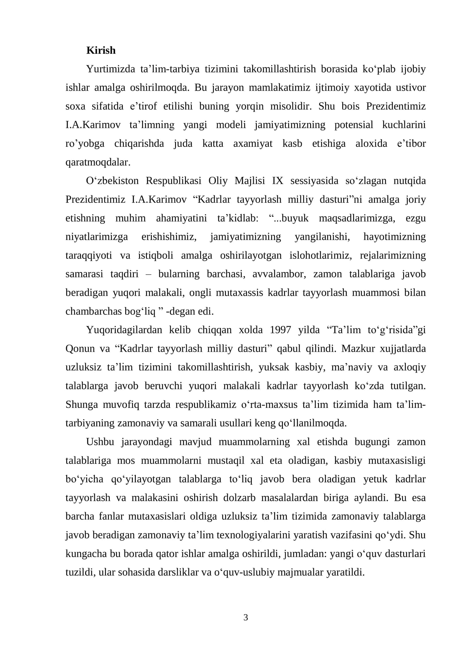 KHK o’quvchilariga “Rangli metallar va qotishmalarni payvandlash usullari” mavzusini o’qitishda o’quv-uslubiy majmualardan foydalanish usullari mavzusida tayyor sifatli bitiruv malakaviy ishi 3