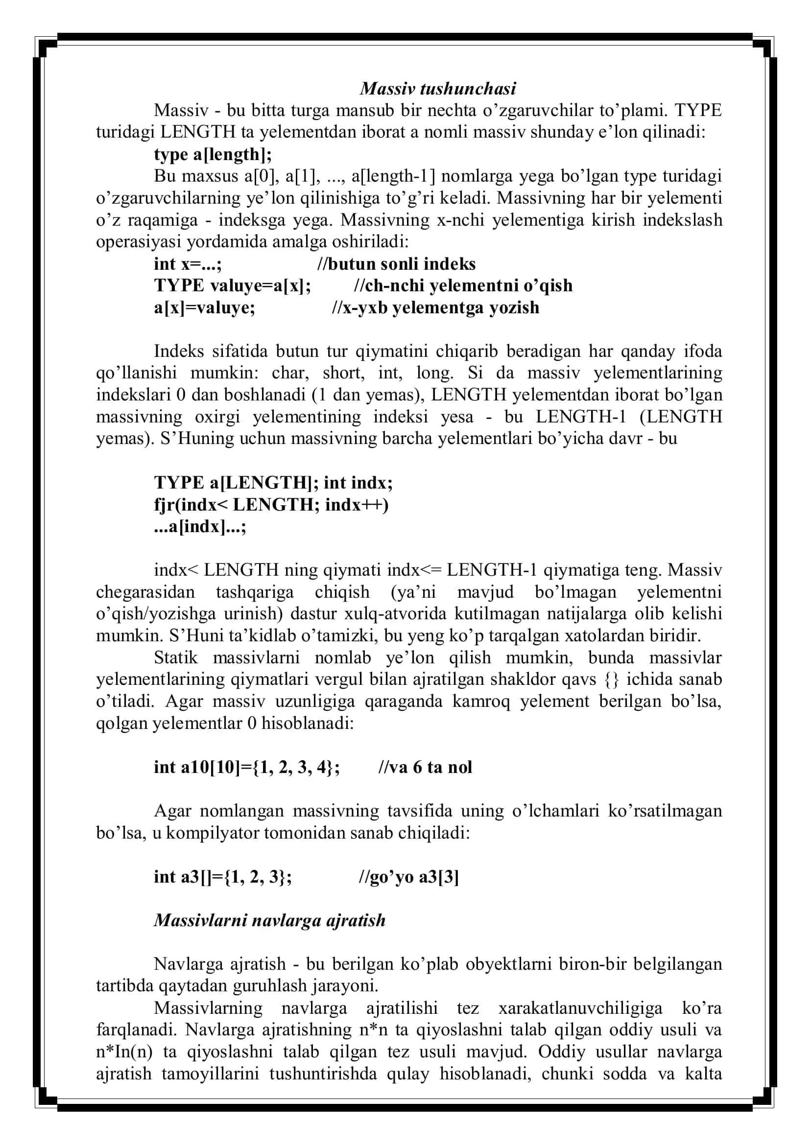 C++ Dasturlash tilida massivlar ustida amallar bajarish 3