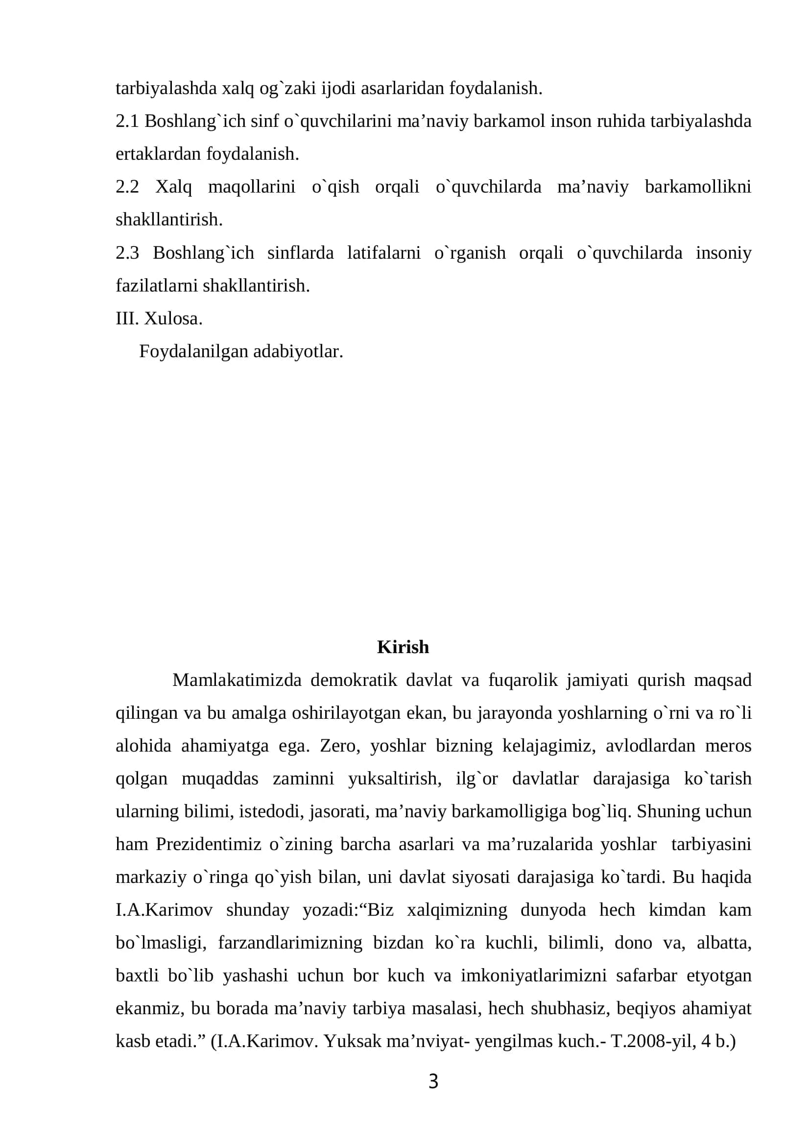 Xalq og`zaki ijodi materiallari asosida boshlang`ich sinf o`quvchilarini ma`naviy barkamol inson ruhida tarbiyalash 3