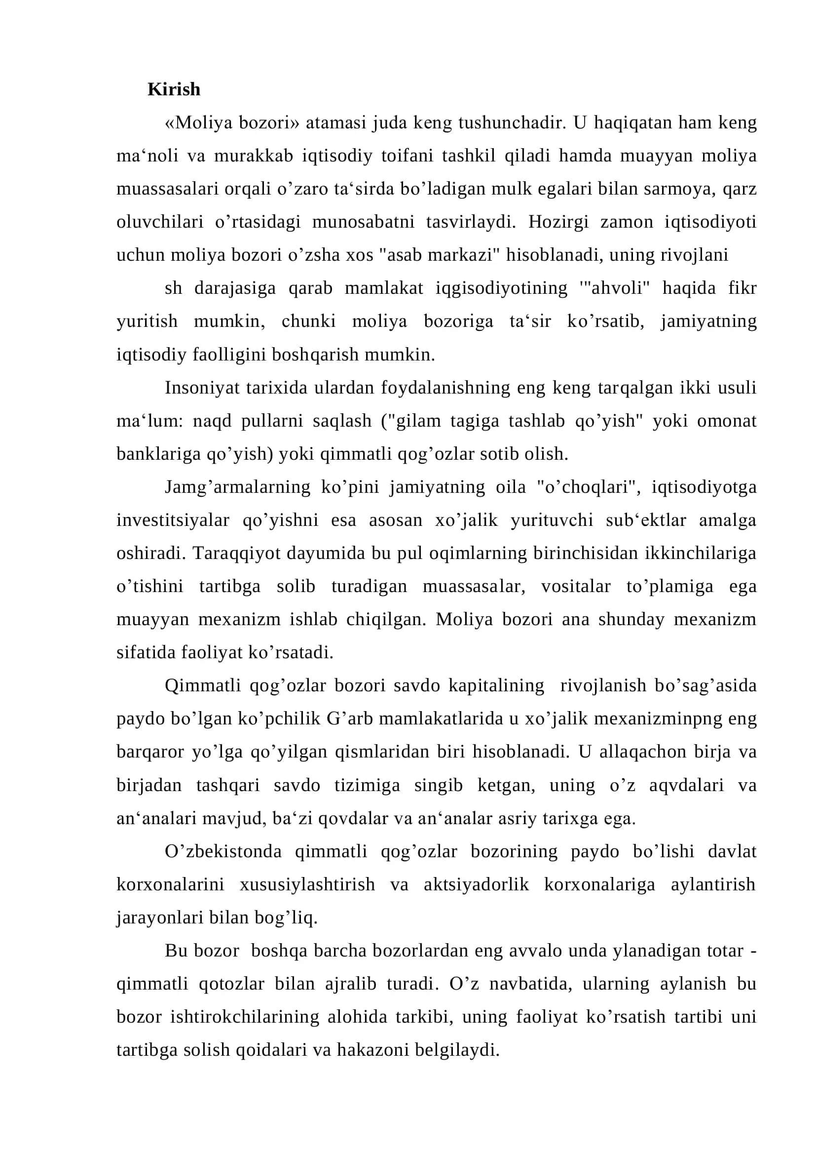 Moliyaviy bozor va qimmatli qog’ozlar bozorining iqtisodiyotdagi o’rni va roli 3