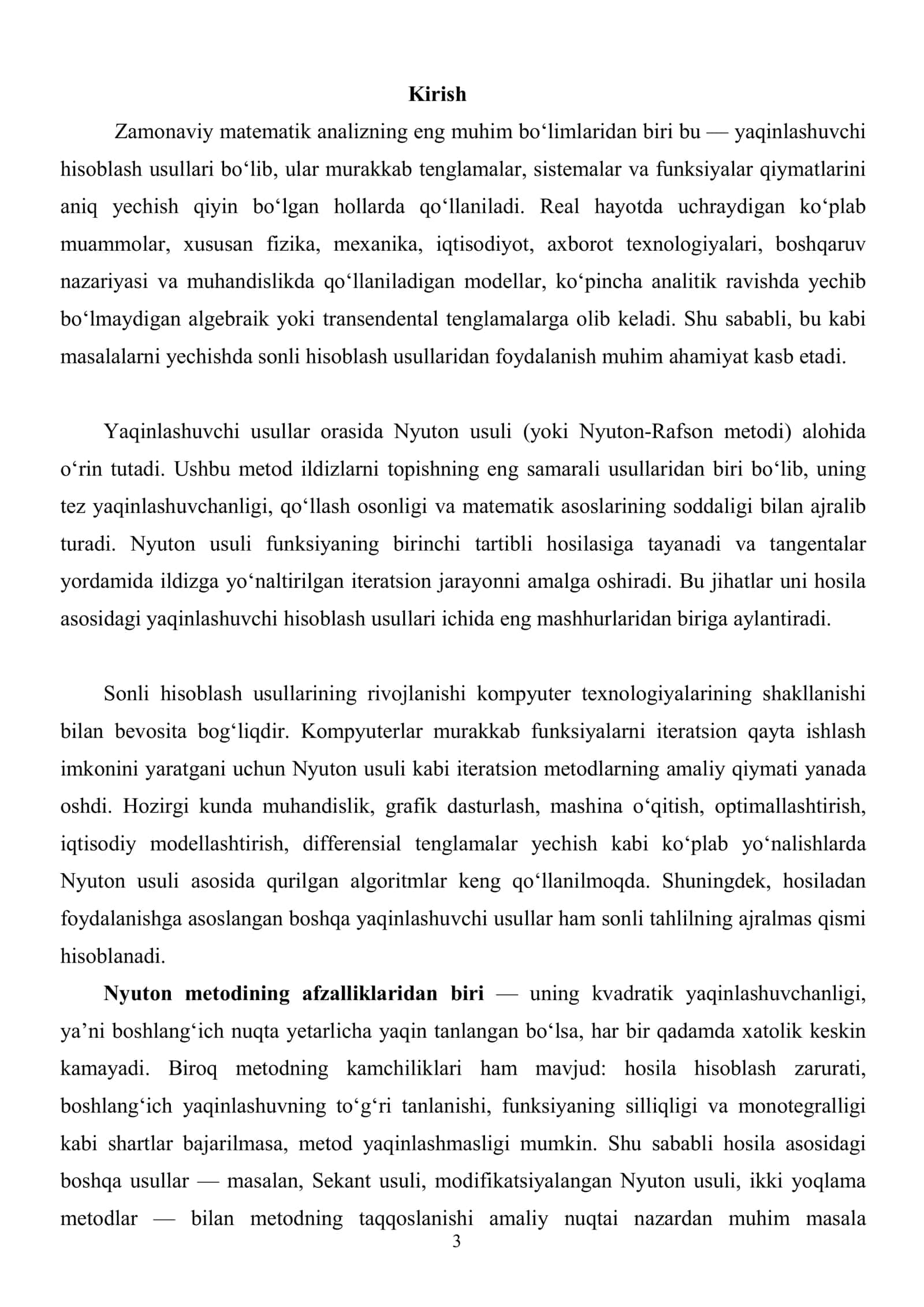 Nyuton usuli va hosila asosidagi yaqinlashishni hisoblash usullari 3