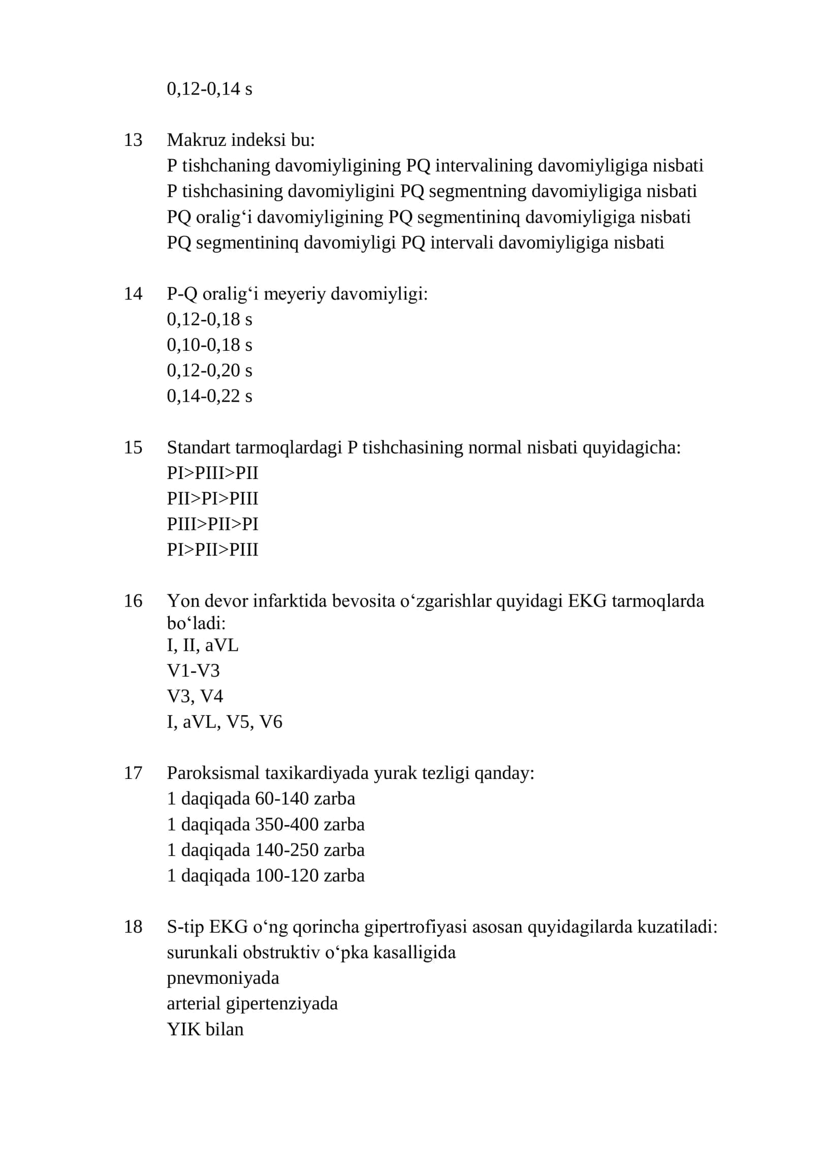 Funksional diagnostika mutaxassisligi boʻyicha shakllantirilgan test savollari roʻyxati 3