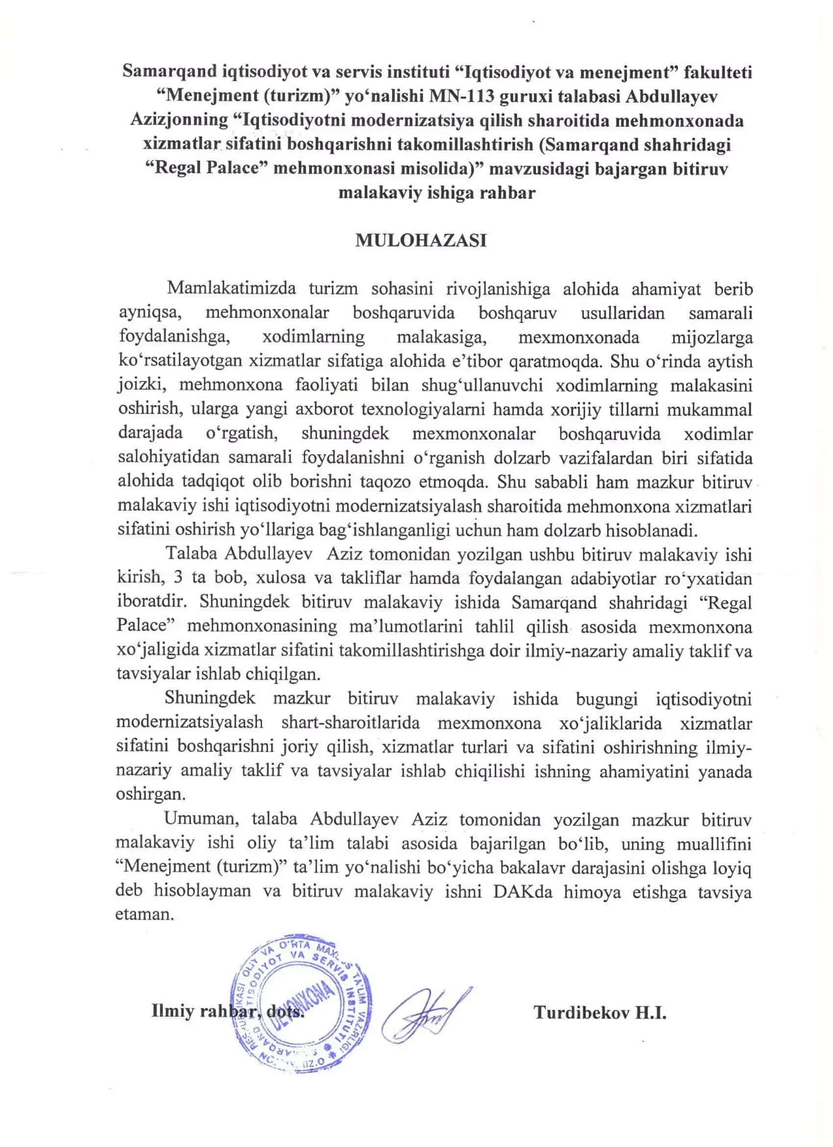 Mehmonxonada xizmatlar sifatini boshqarish 3