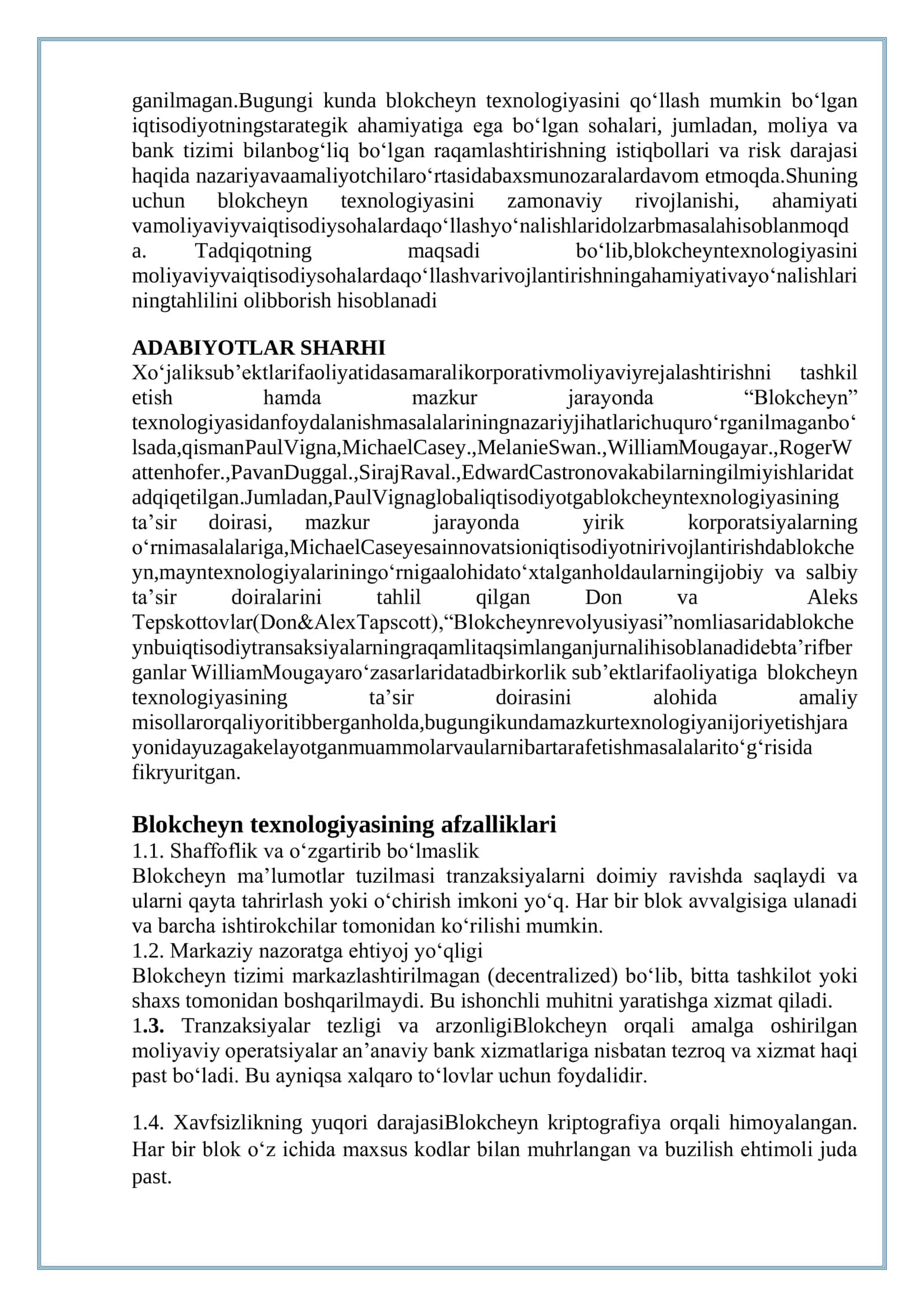 Blokcheynni qo‘llashning afzalliklari va muammolari. Kriptovalyutalar: tarixi va tasnifi 3