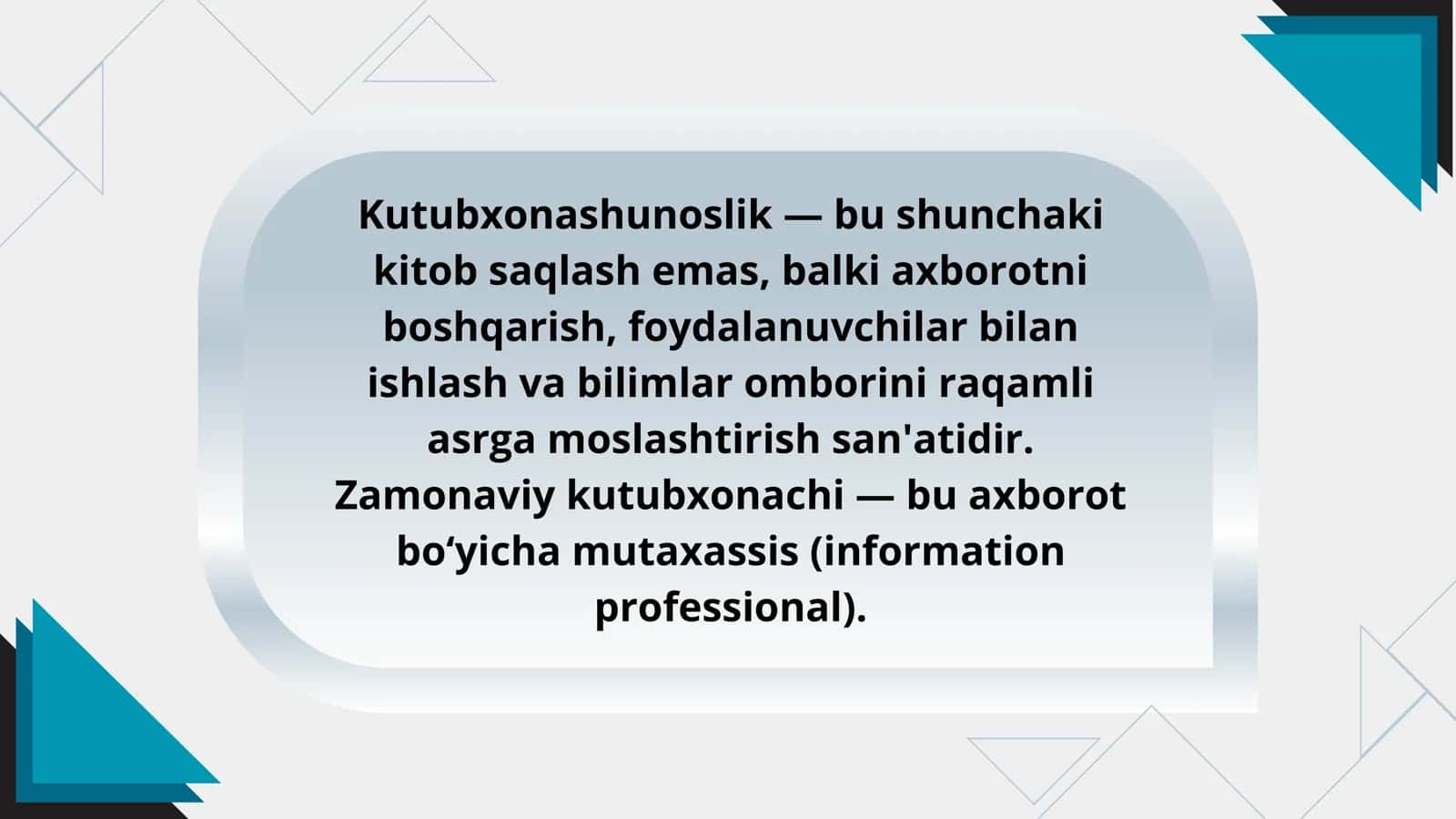 Kutubxonashunoslik faniga bólgan kasbiy talablar 3