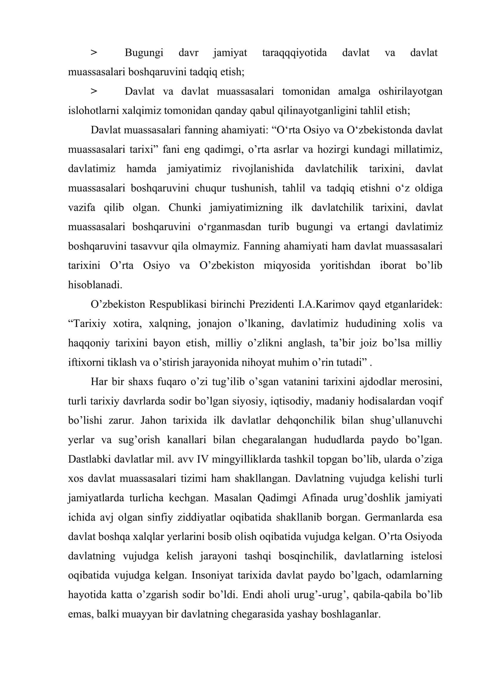 O’rta Osiyo va O’zbekistonda davlat muassasalari tarixi fanining predmeti, obe’kti, maqsadi va vazifalari 3