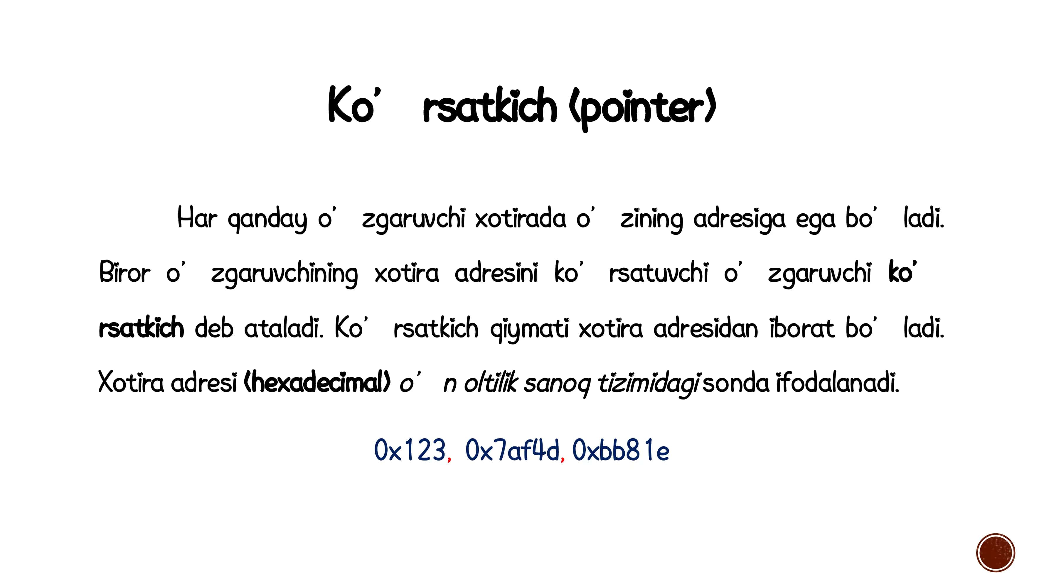 Ko’rsatkichlar va dinamik xotira bilan ishlash 3