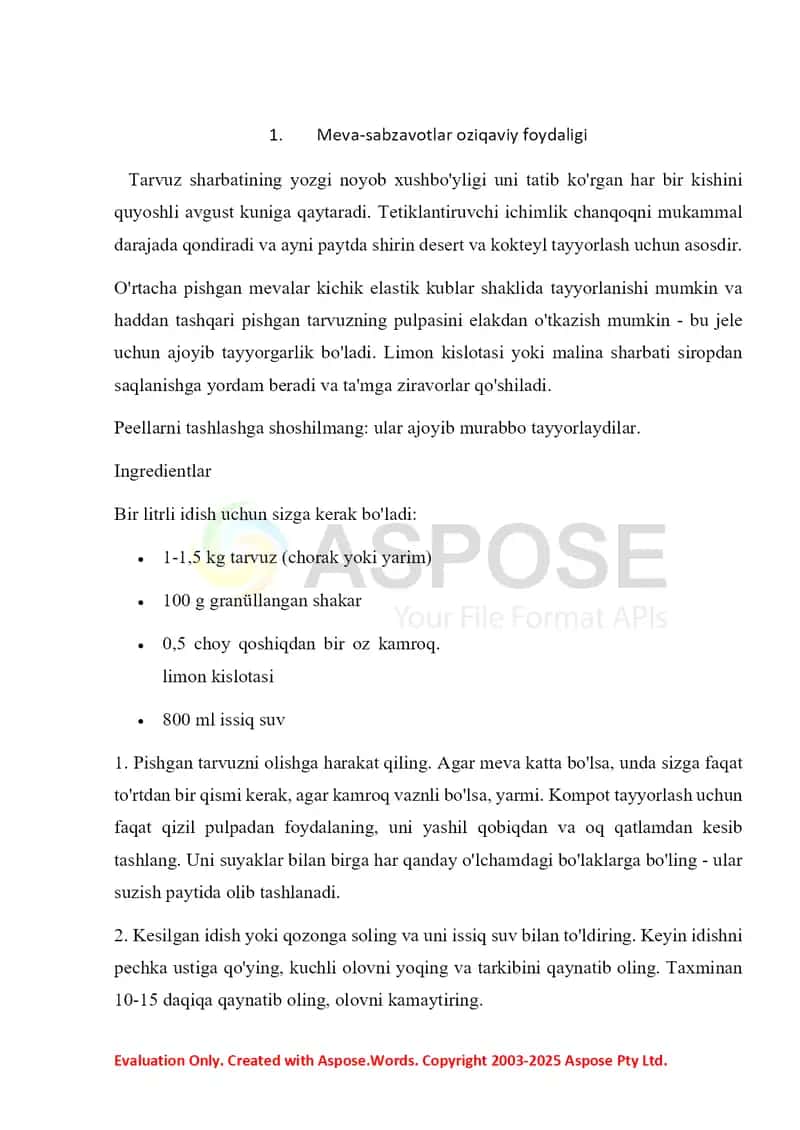 Tarvuz kompotining yozgi noyob xushboy tamli sharbatini tayyorlash 3