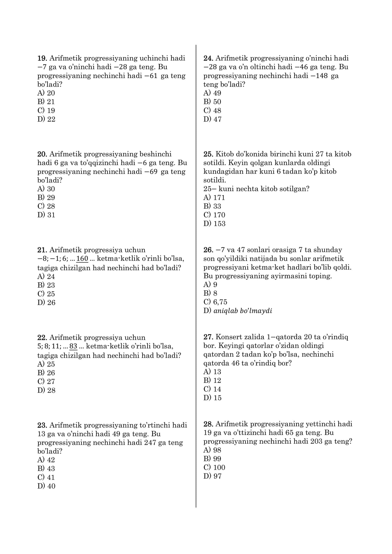 ARIFMETIK PROGRESSIYA n−HADI VA XOSSALARI 3