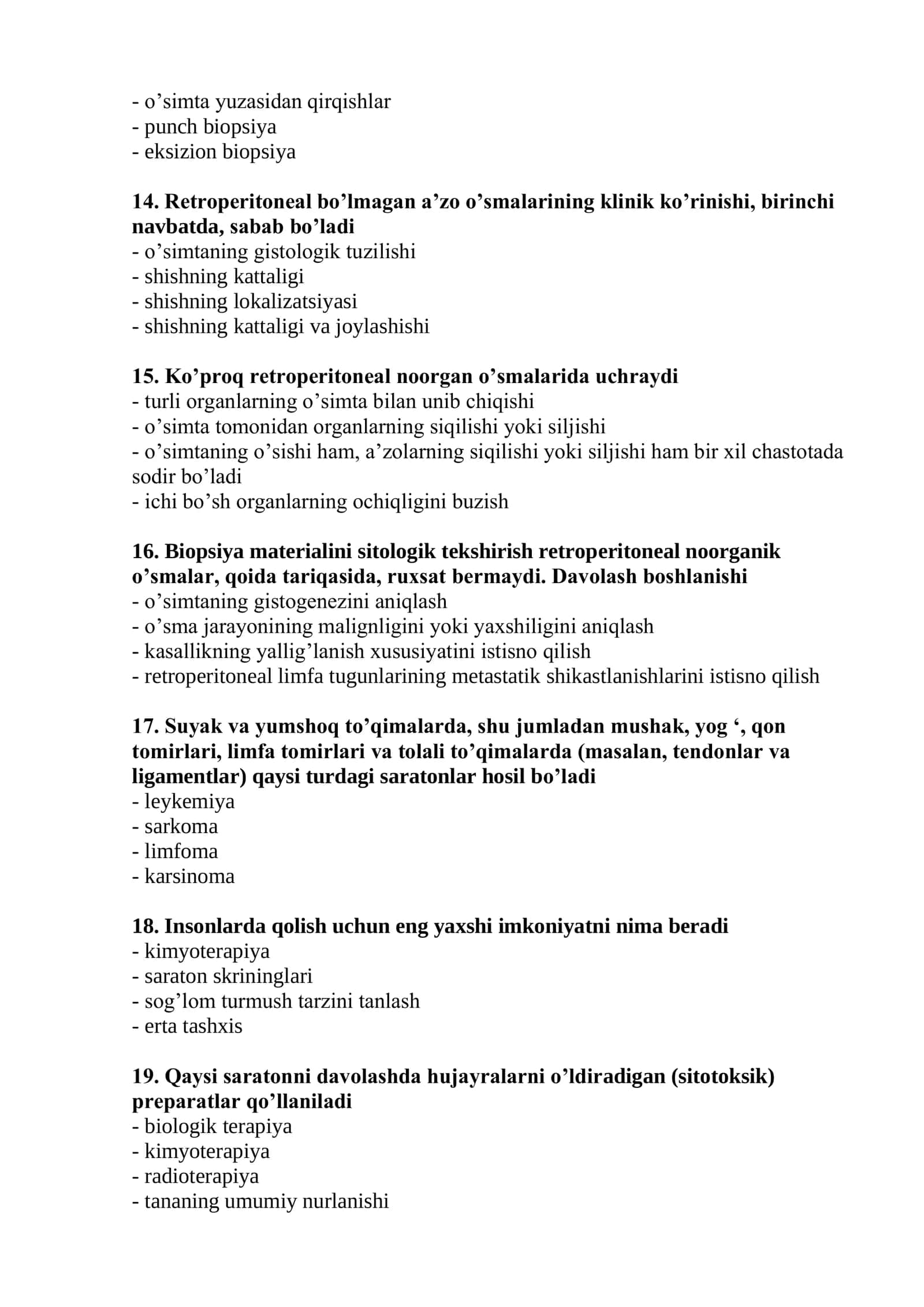 Osteonkologiya mutaxassisligi bo’yicha shakllantirilgan test savollari ro’yxati 2026 3