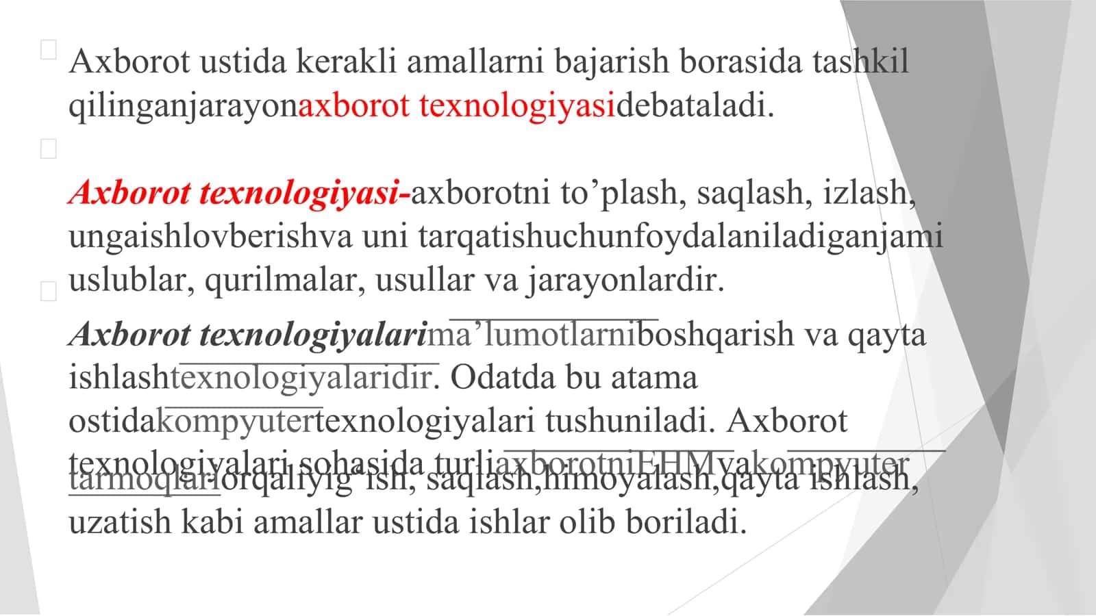 IQTISODIYOTDA AXBOROT AXBOROT KOMMUNIKATSION KOMPONENTALARI. KOMPYUTER. TEXNOLOGIYALARI FANIGA KIRISH. TEXNOLOGIYALARINING TIZIMLARI 3