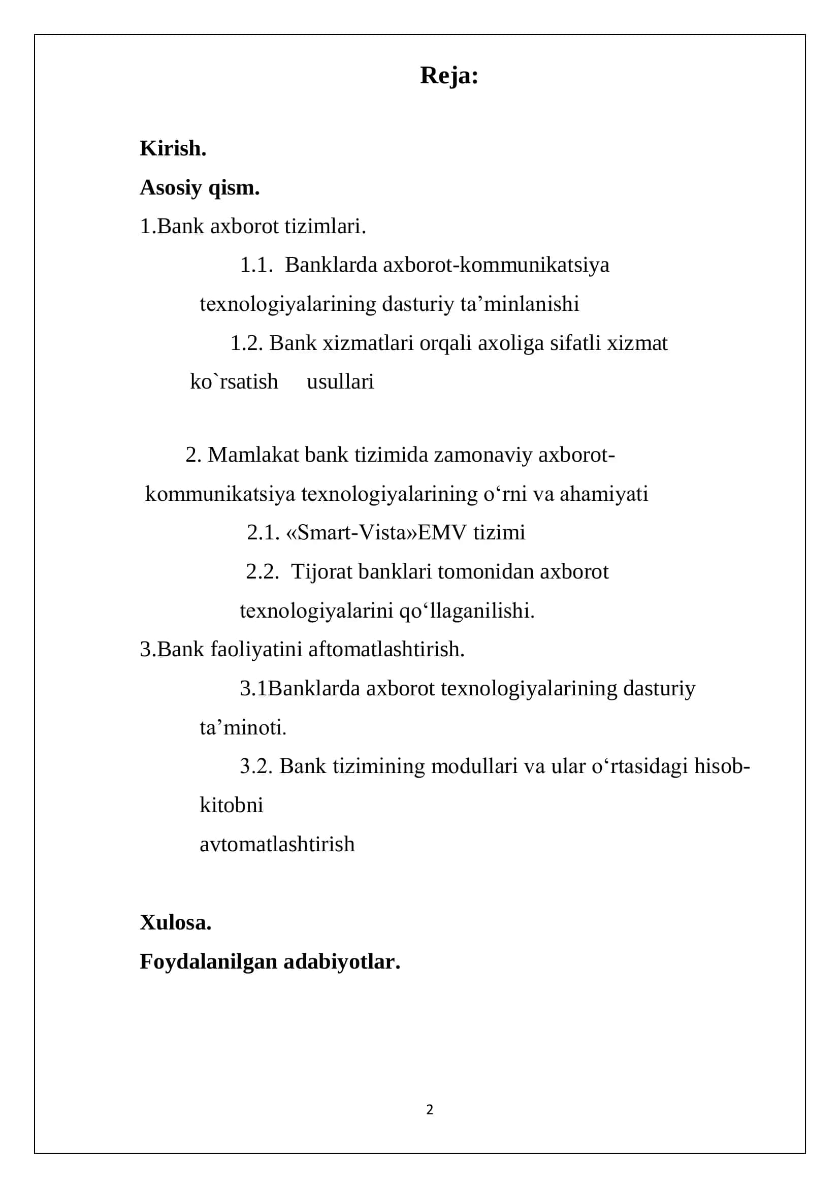 BANK FAOLIYATI AVTOMATLASHTIRILGAN AXBOROT TIZIMLARI VA TEXNALOGIYALARI 3