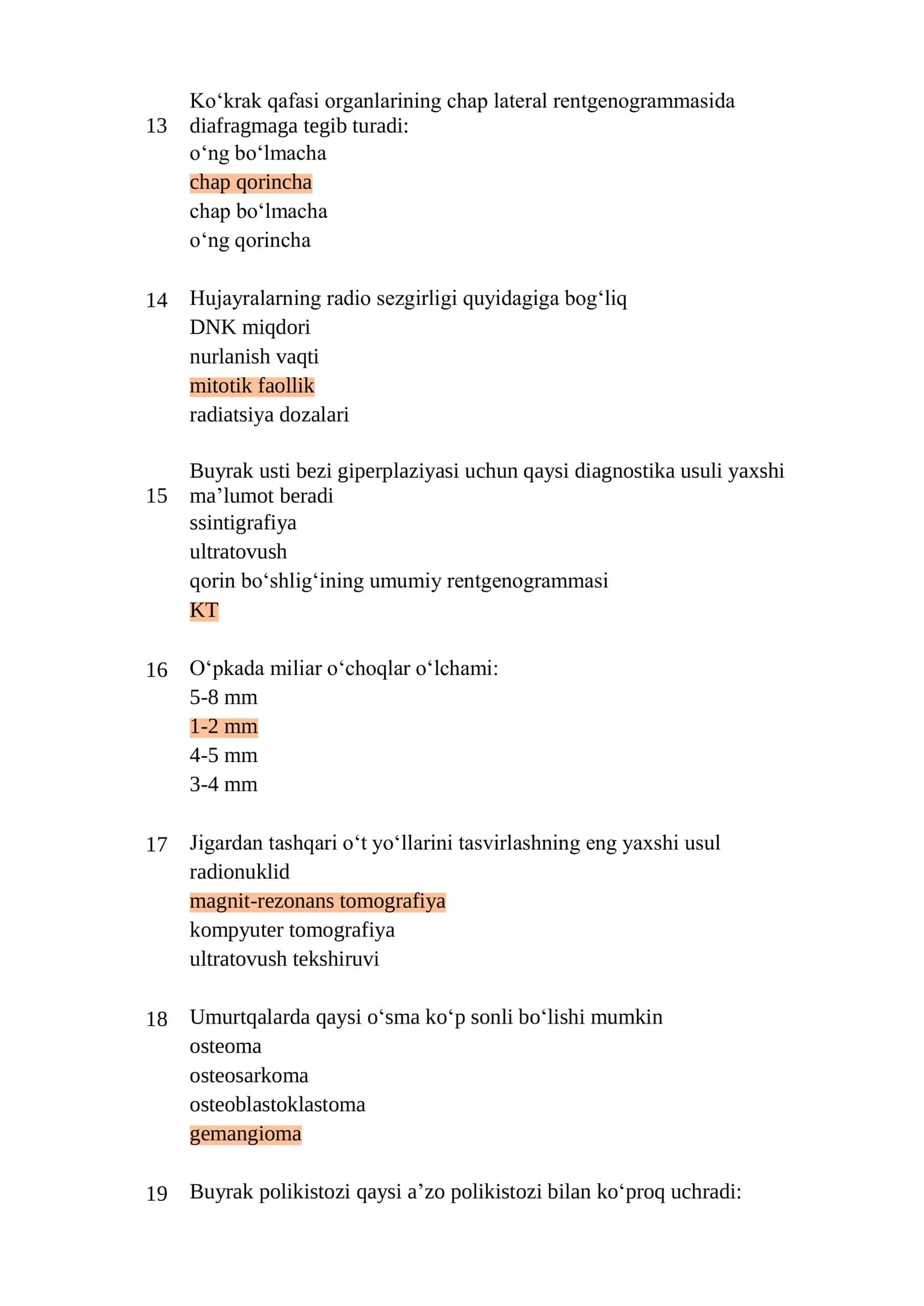 Tibbiy radiologiya mutaxassisligi boʻyicha shakllantirilgan test argos 3