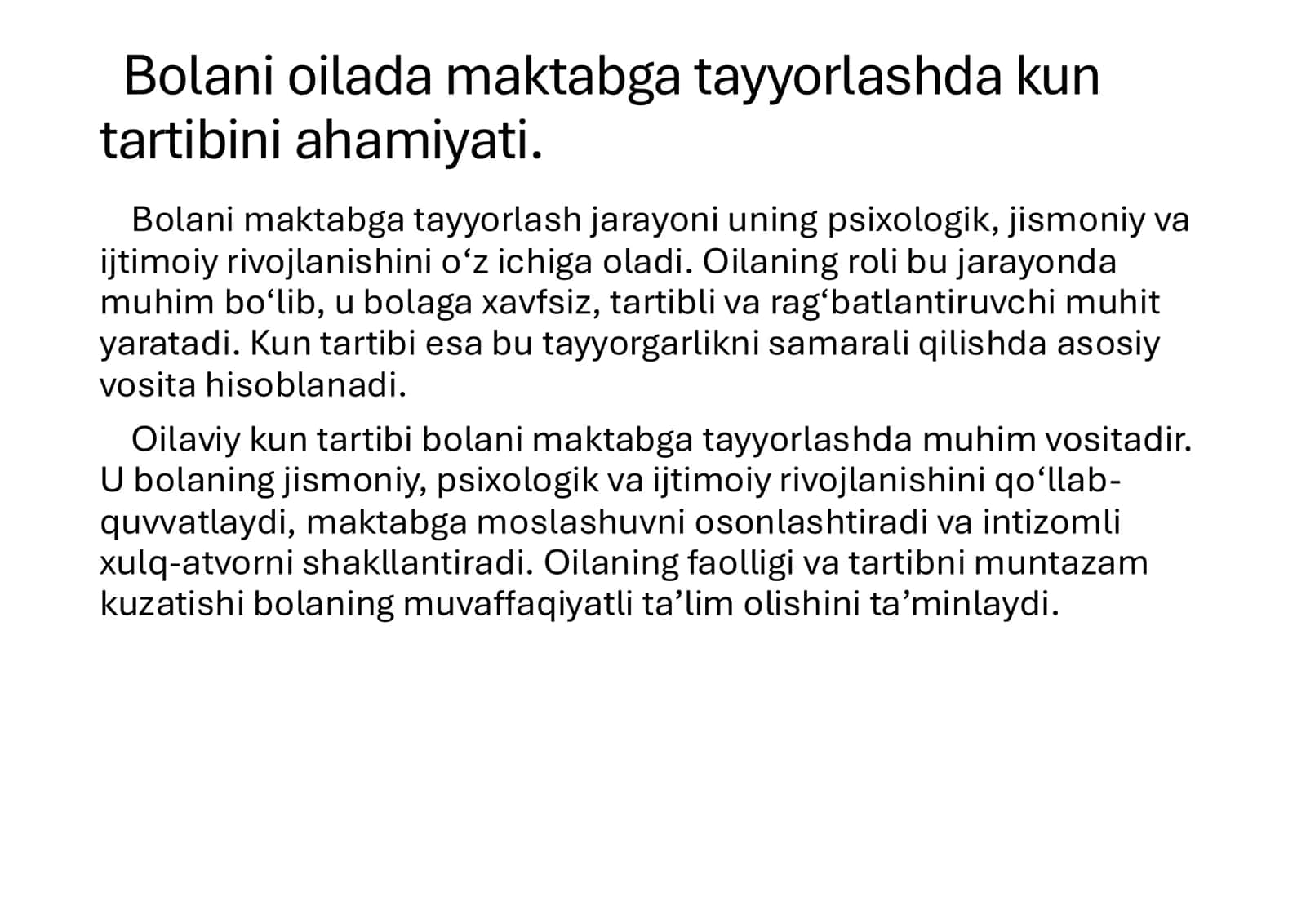 Bolani oilada maktabga tayyorlashda kun tartibini ahamiyati 3