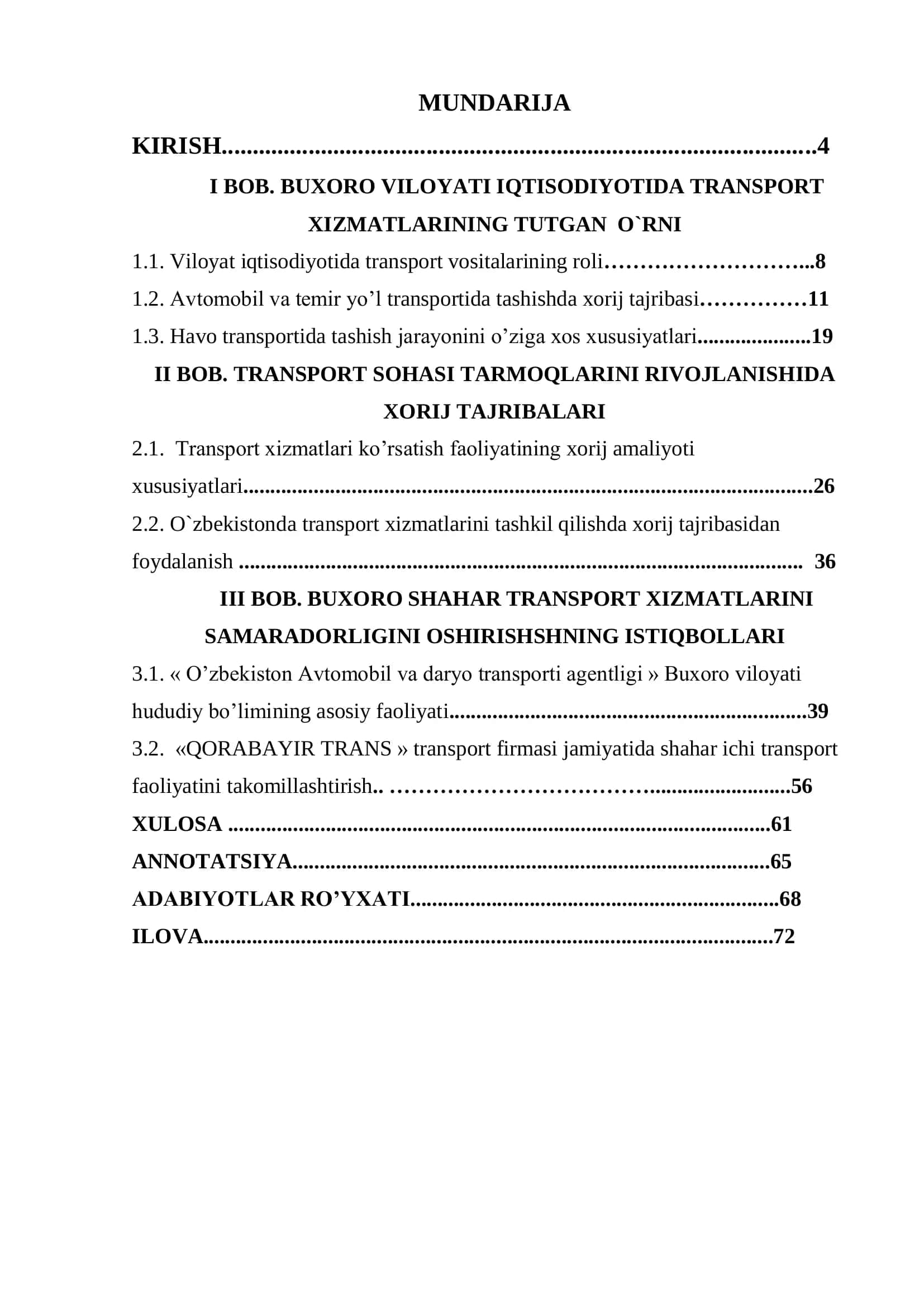 Buxoro viloyatida transport xizmatlarini takomillashtirish muammolari va echimlari 3