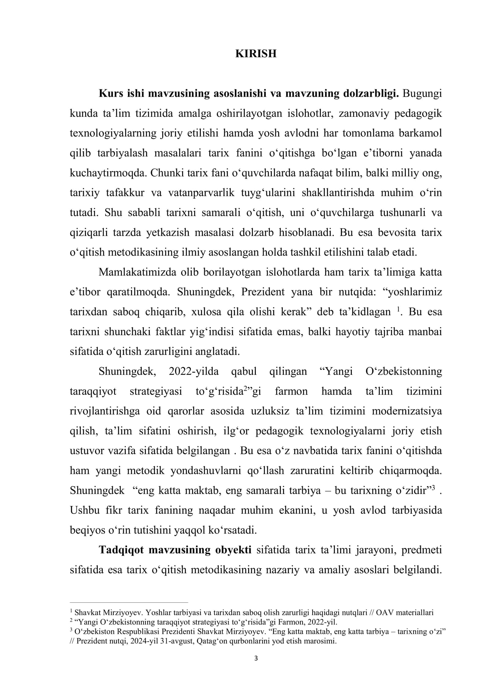 Tarix o‘qitish metodikasi fanidan 3