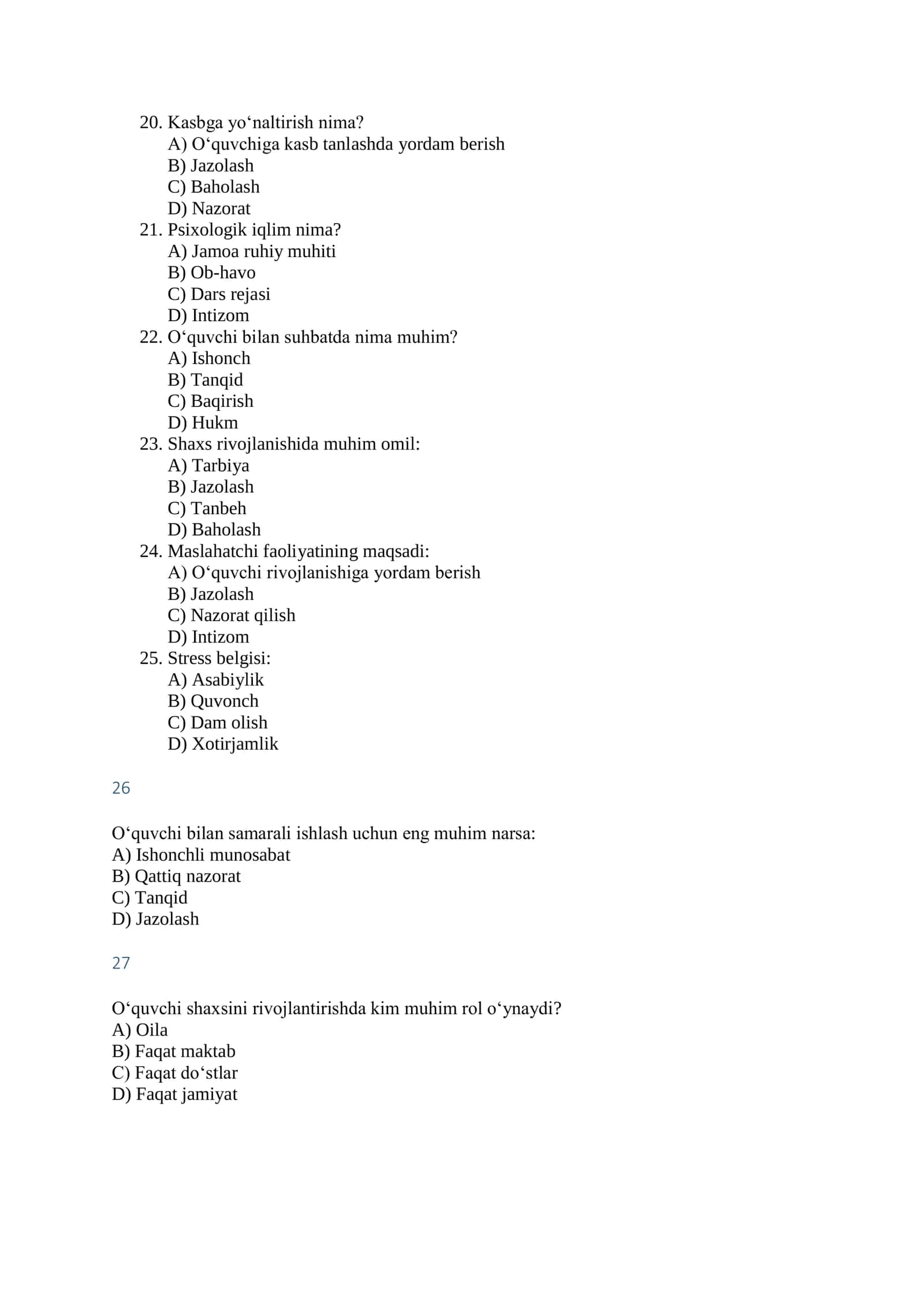 Maktab maslahatchisi uchun test 3