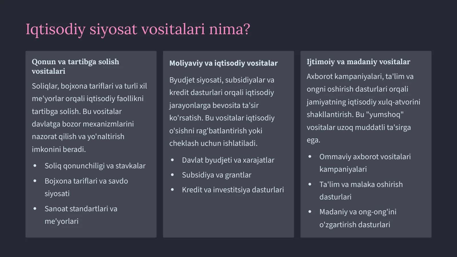 Iqtisodiy siyosatni ishlab chiqishda vositalari va cheklovlar 3