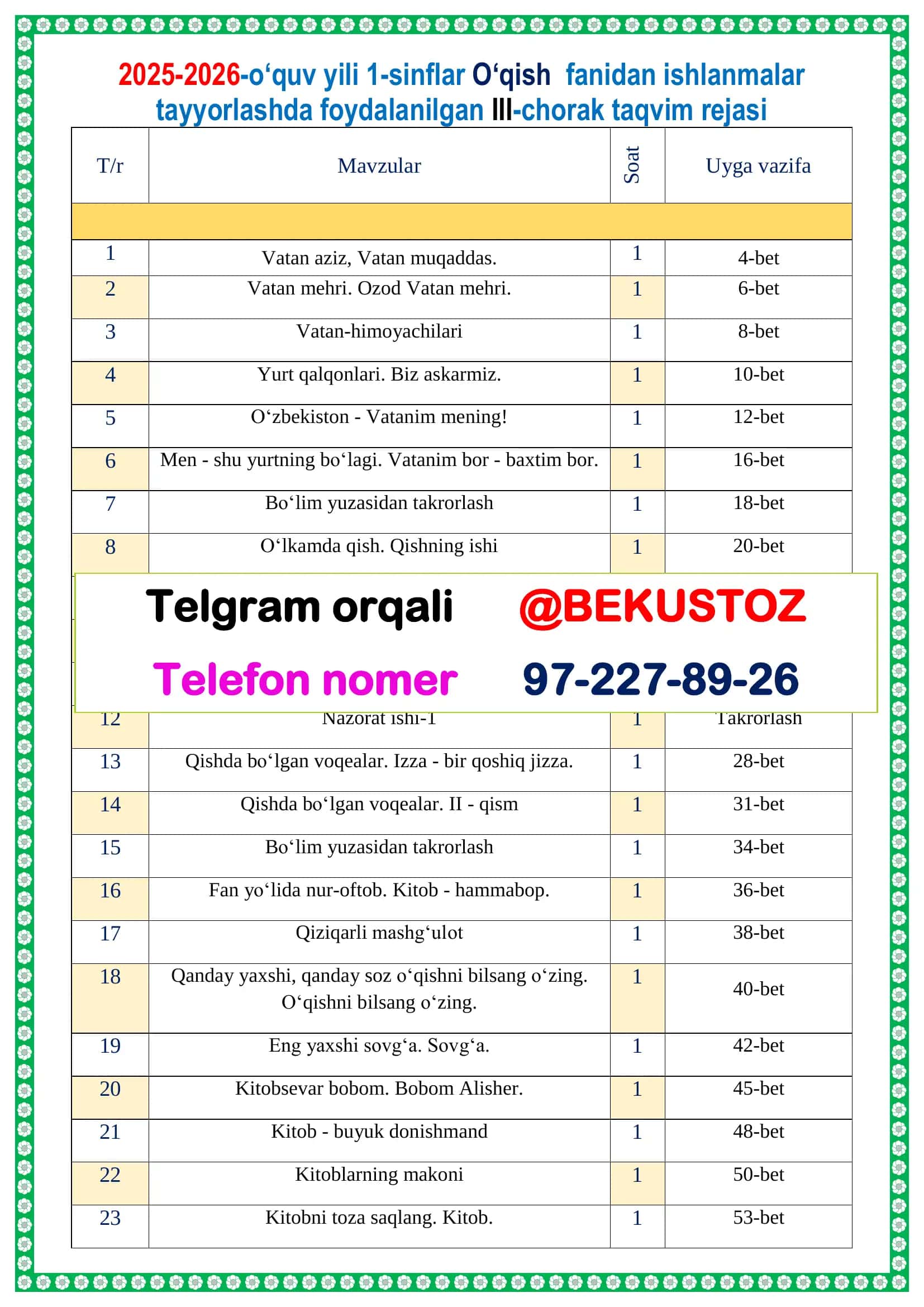 O‘qish savodxonligi dars ishlanmalari 3