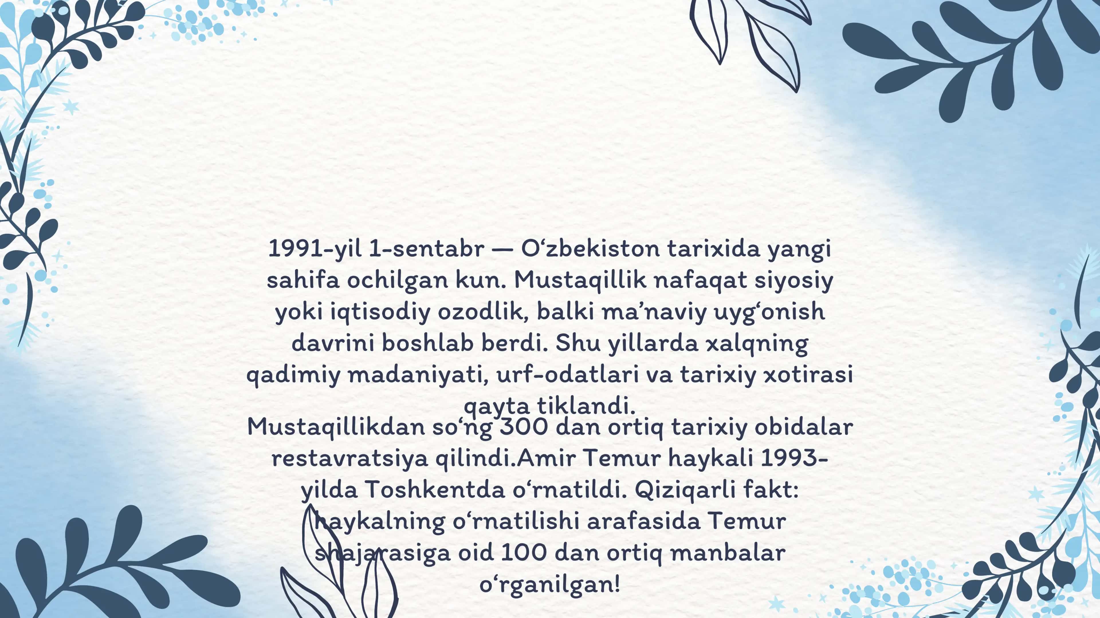 Mustaqillik yillarida Oʻzbekistonda madaniyat va ma'naviyat taraqqiyoti 3