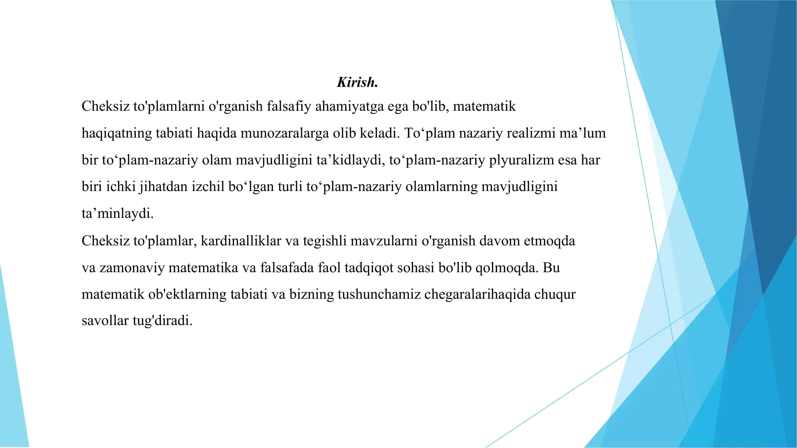 Cheksiz to'plamlarni quvvatiga ko‘ra taqqoslash muammolari 3