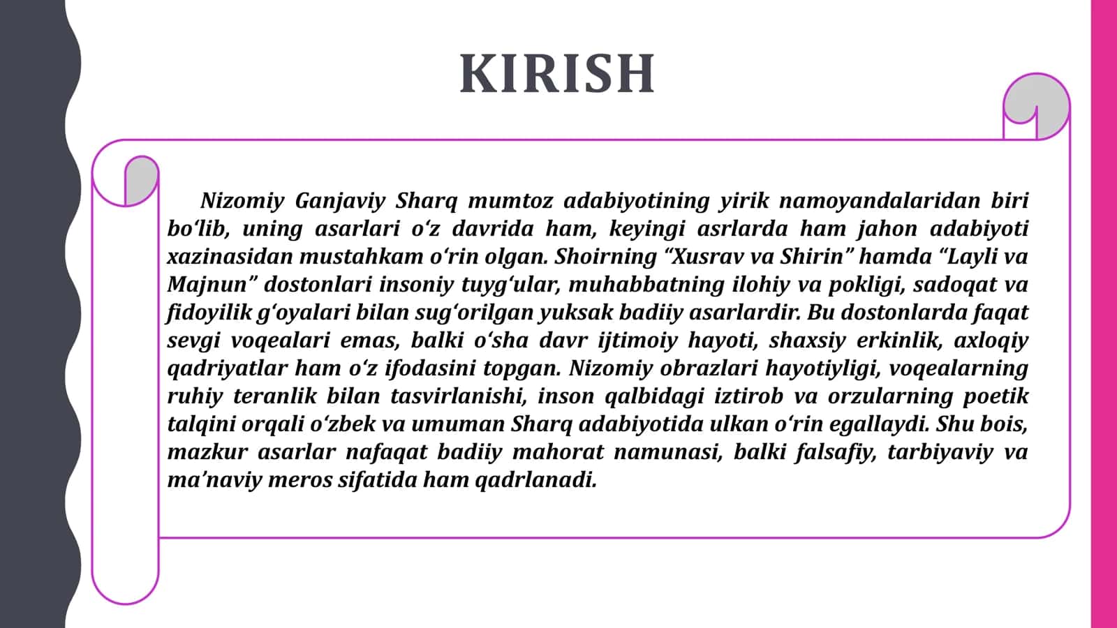 NIZOMIY GANJAVIYNING XUSRAV VA SHIRIN, LAYLI VA MAJNUN ASARLARI 3