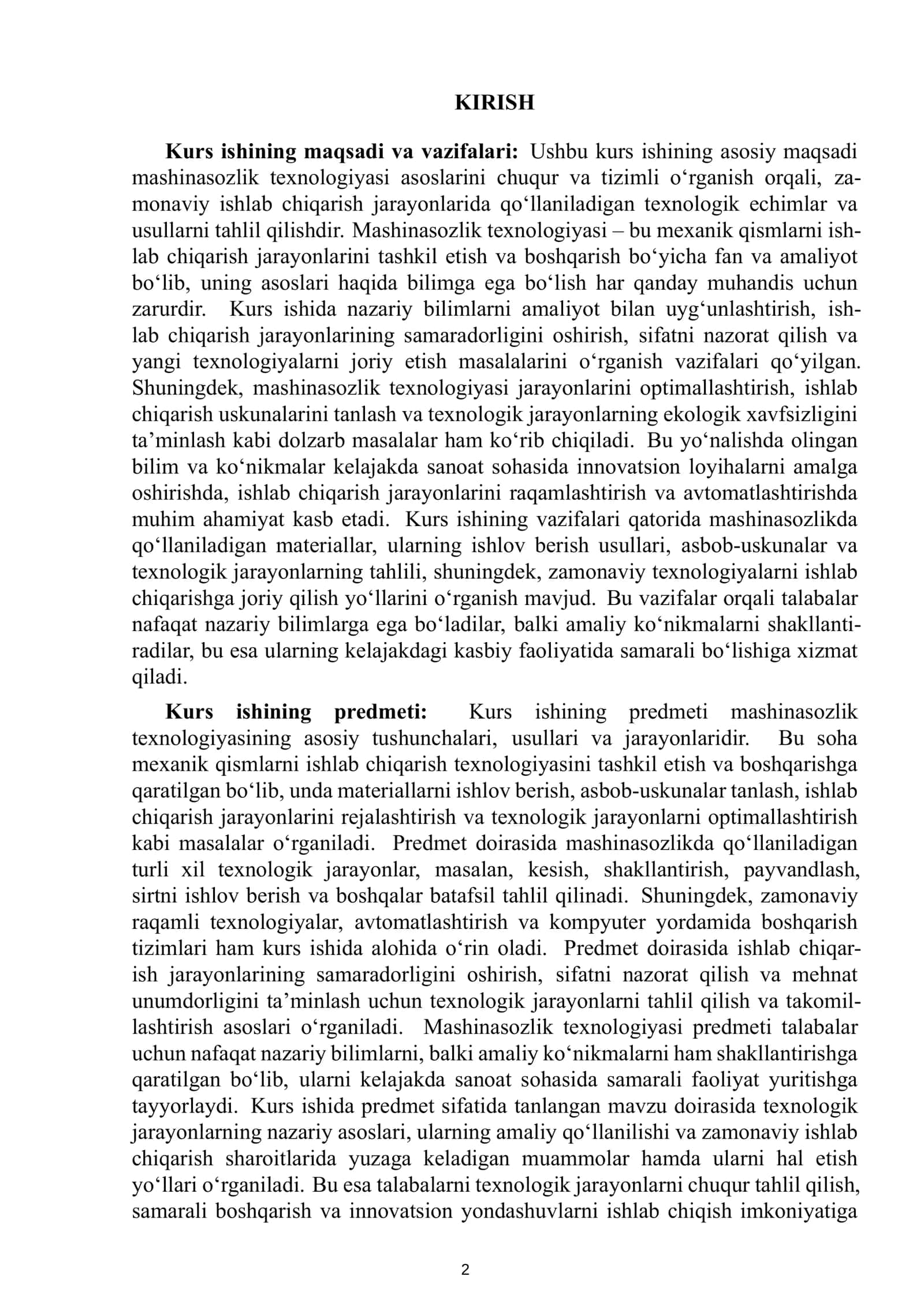 MASHINASOZLIK TEXNOLOGIYASI ASOSLARI FANIDAN TAYYORLAGAN KURS ISHI 3