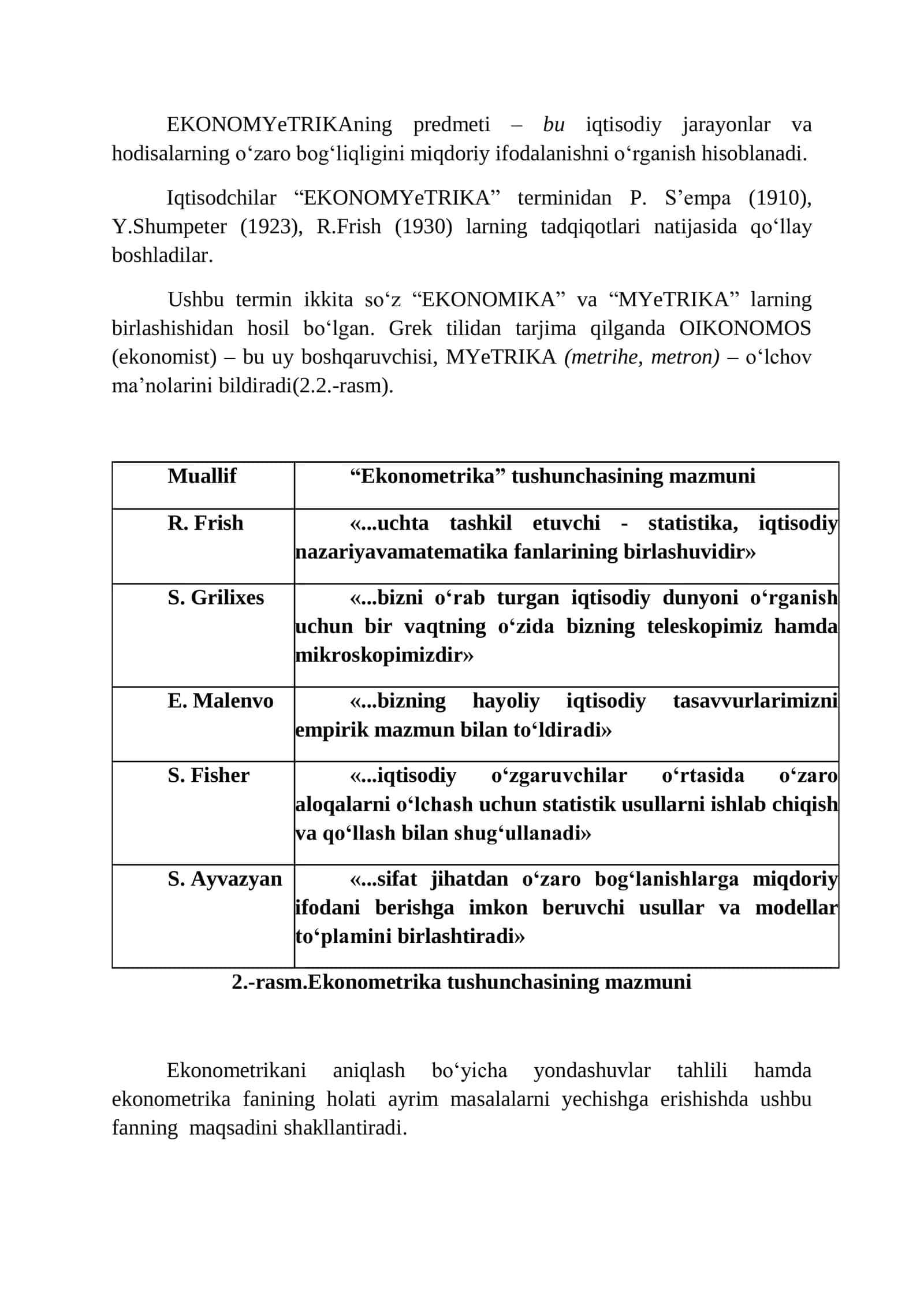 Ekonometrika fanining predmeti, maqsadi va vazifalari 3