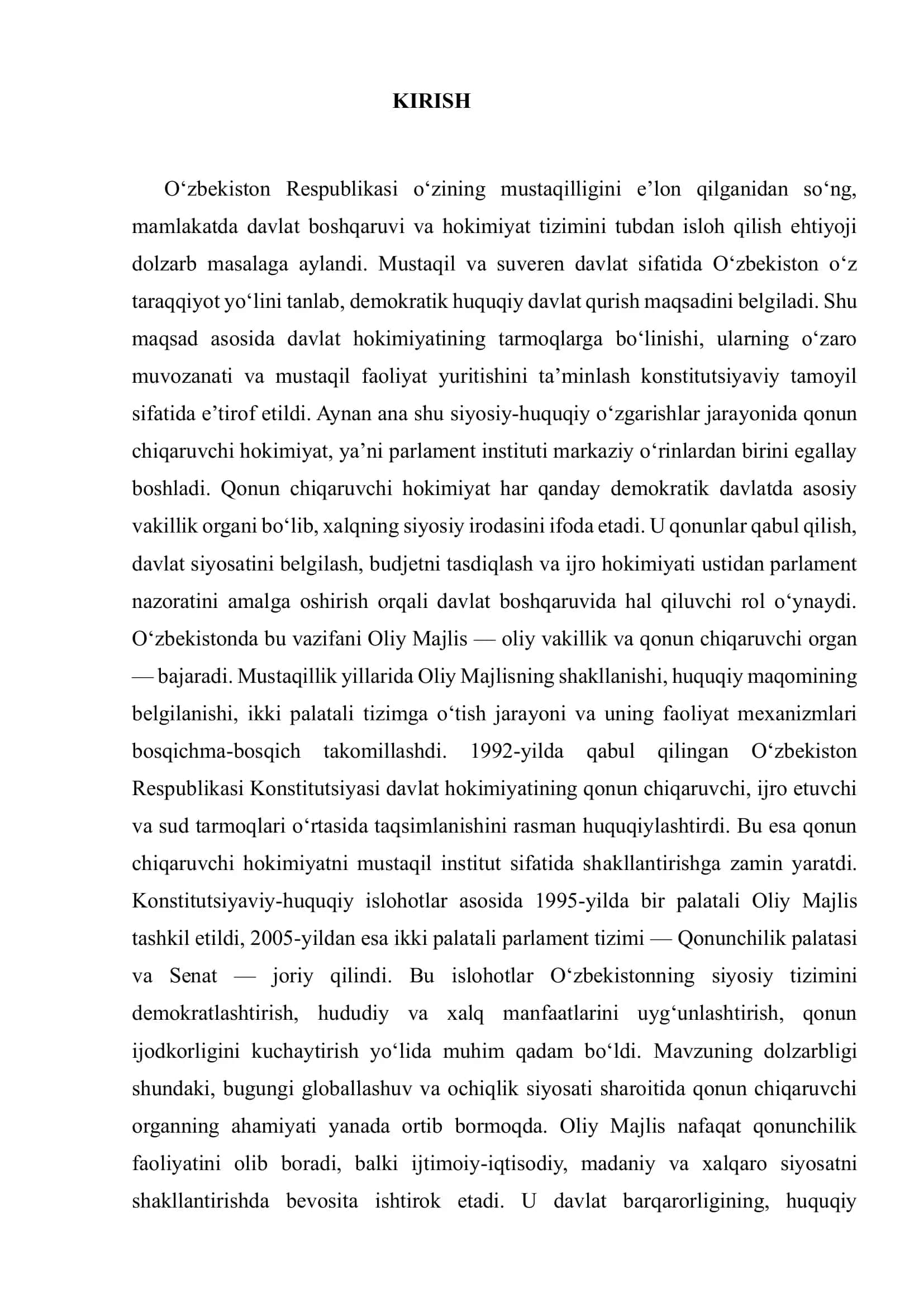 O’zbekistonda oliy davlat vakillik organ – qonun chiqaruvchi hokimyatning shakillanishi 3