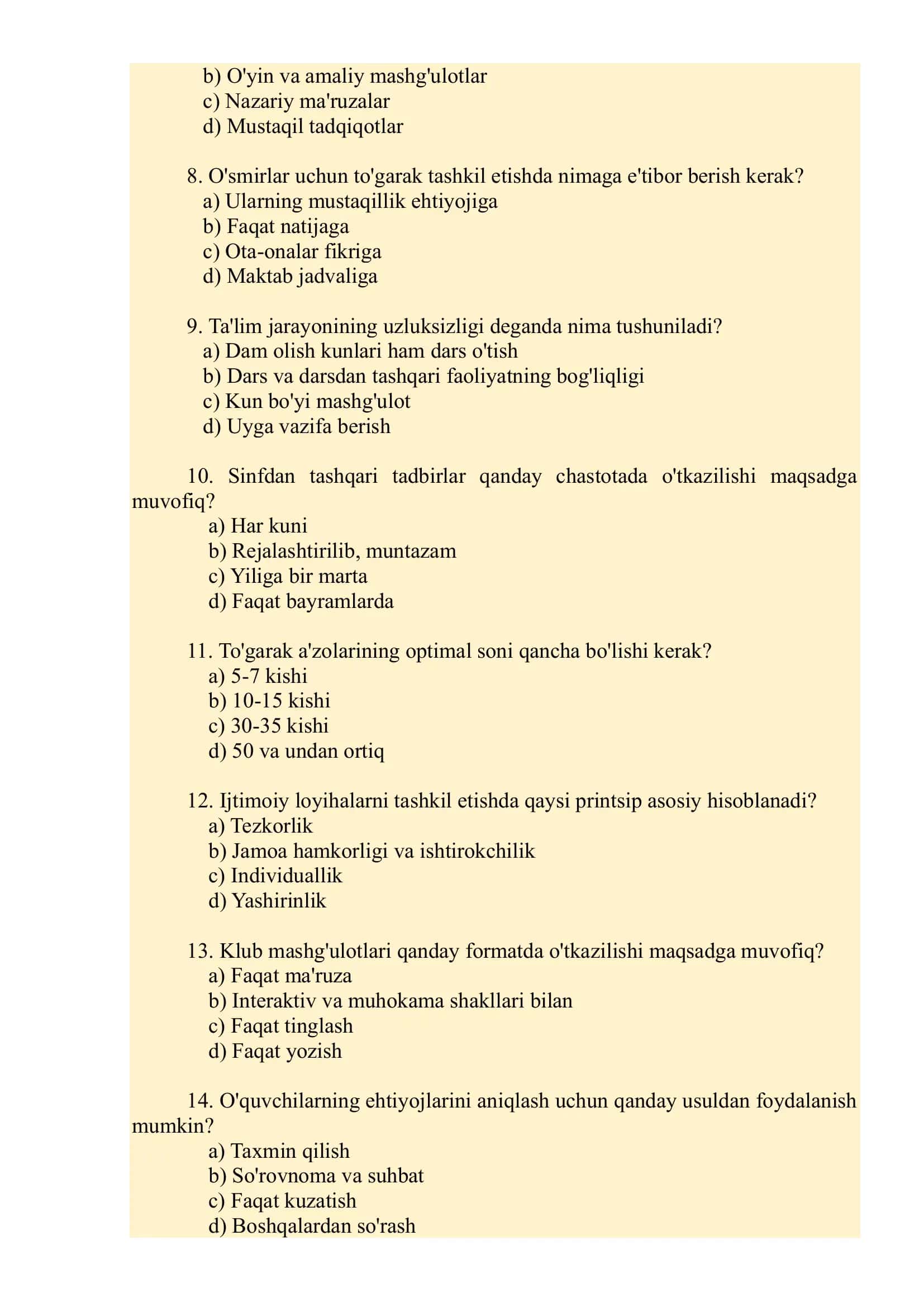 Maktab maslahatchilari uchun test savollari 2026 (Javoblari bilan) 3