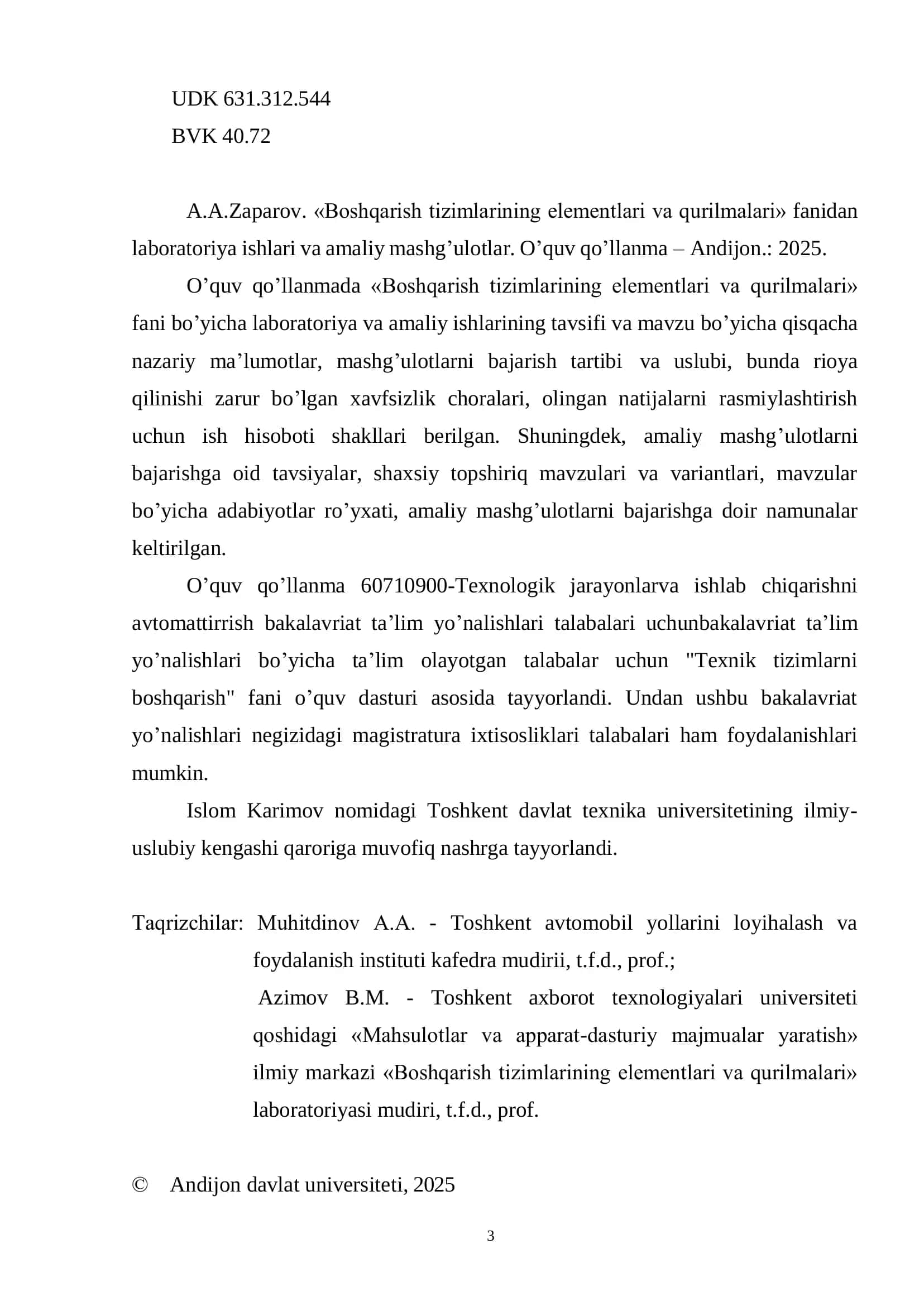 Boshqarish tizimlarining elementlari va qurilmalari 3