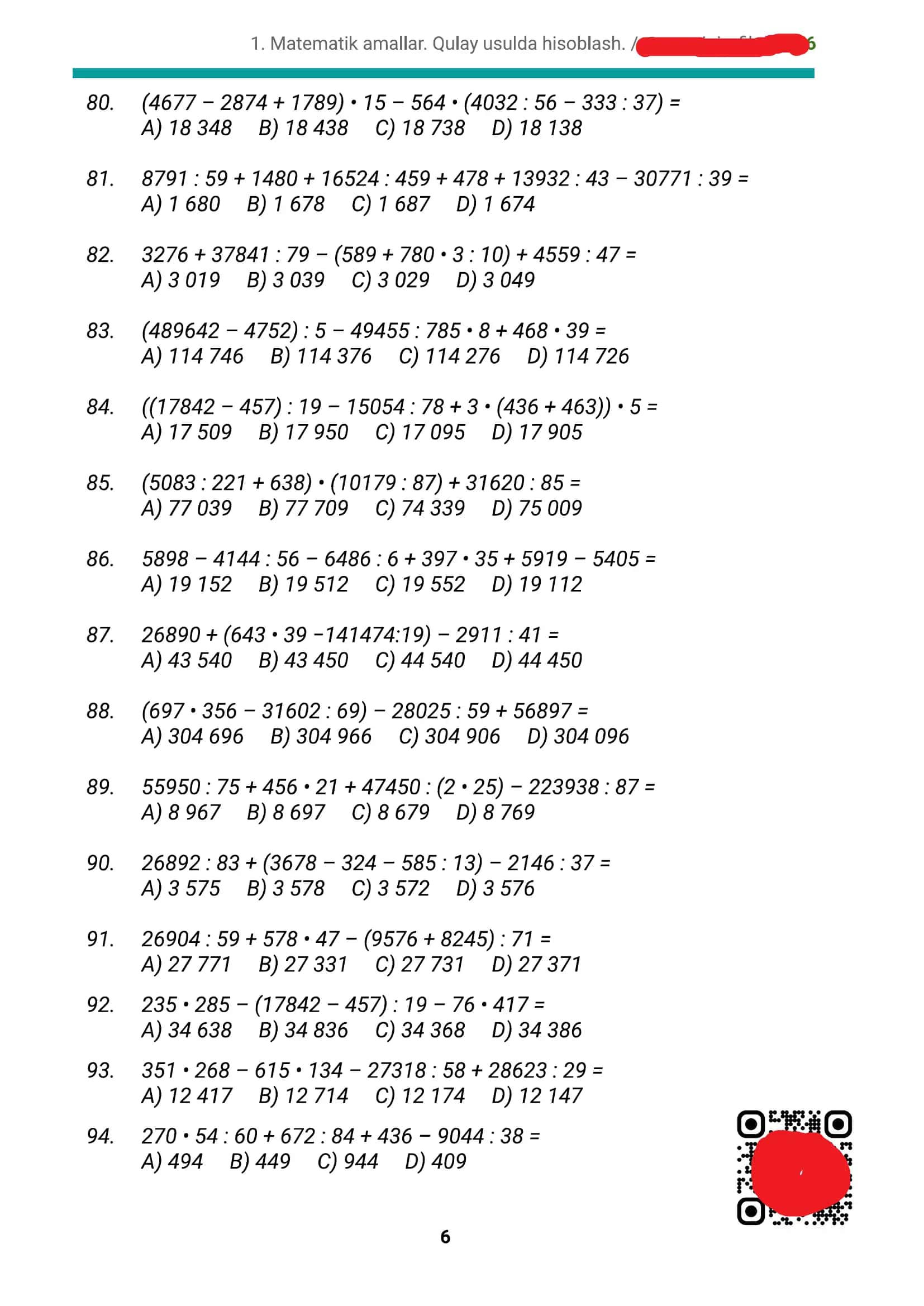 Matematikadan hisoblashga doir 110 ta misol. (3-4-5-sinf uchun) 3