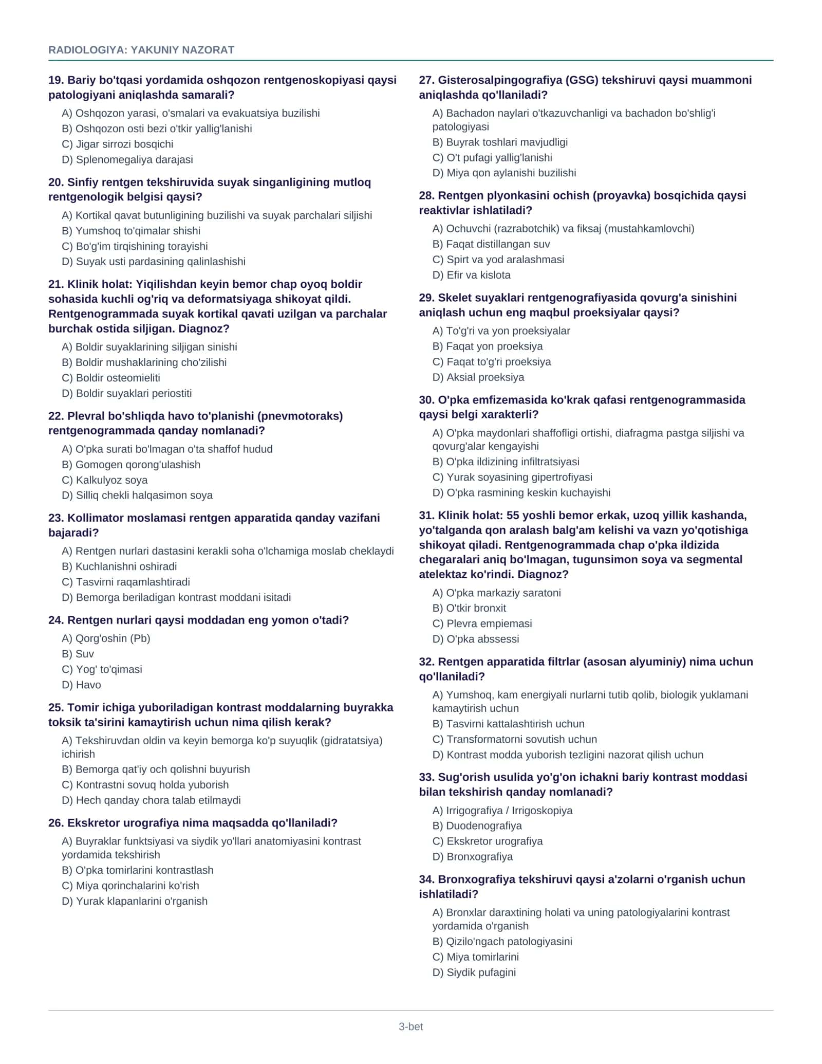 Radiologiya — yakuniy nazorat uchun 500 ta test savoli + javoblari 3