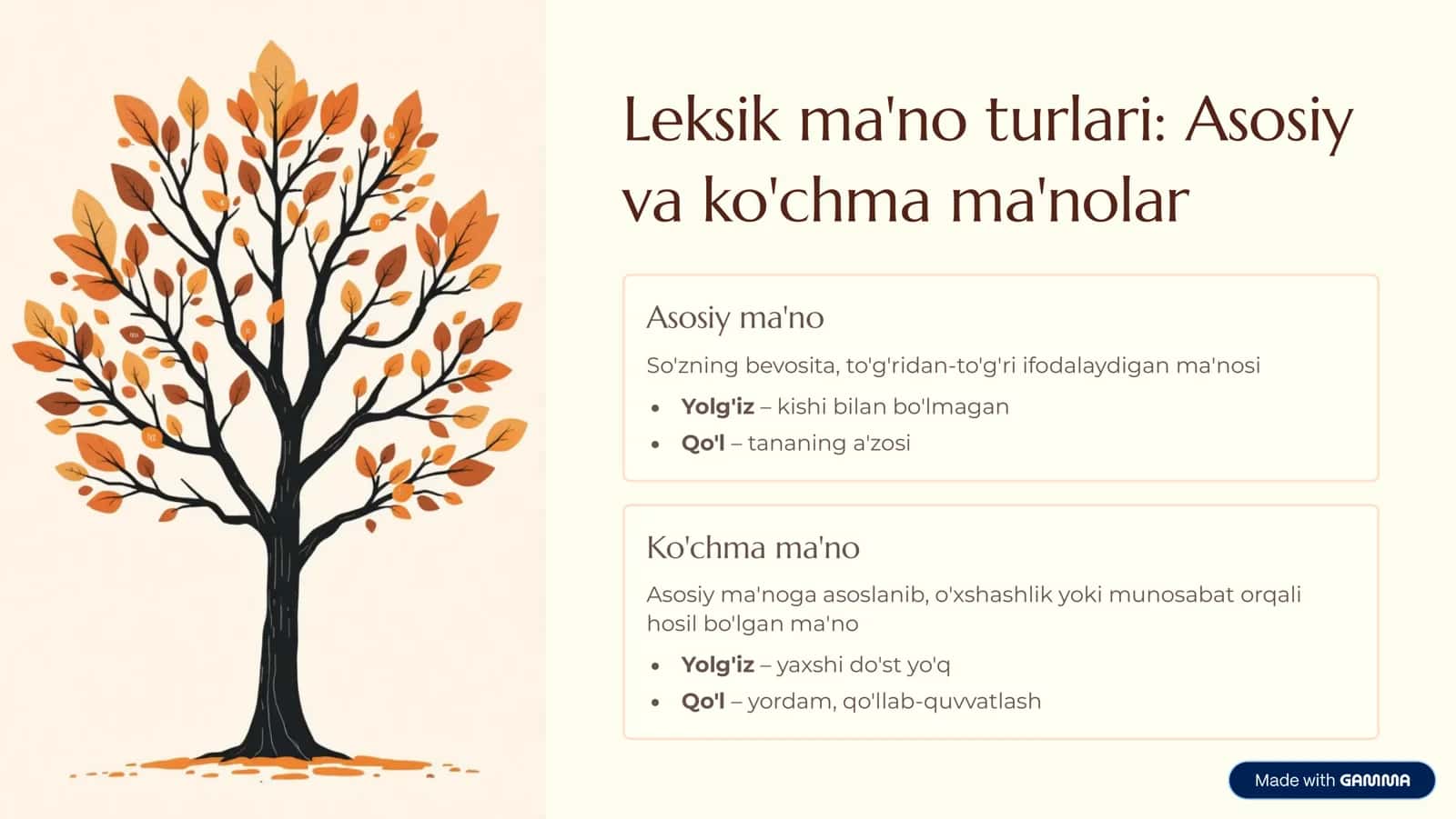 Ona tili lug'at tarkibining  ma'no jihatdan tavsiflanishi 3