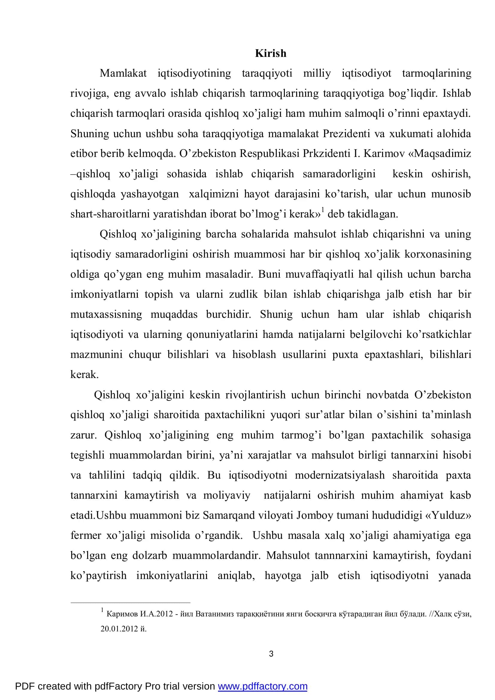 «PAXTA ISHLAB CHIQARISH XARAJATLARI HISOBI VA MAHSULOT TANNARXINING TAHLILI» 3