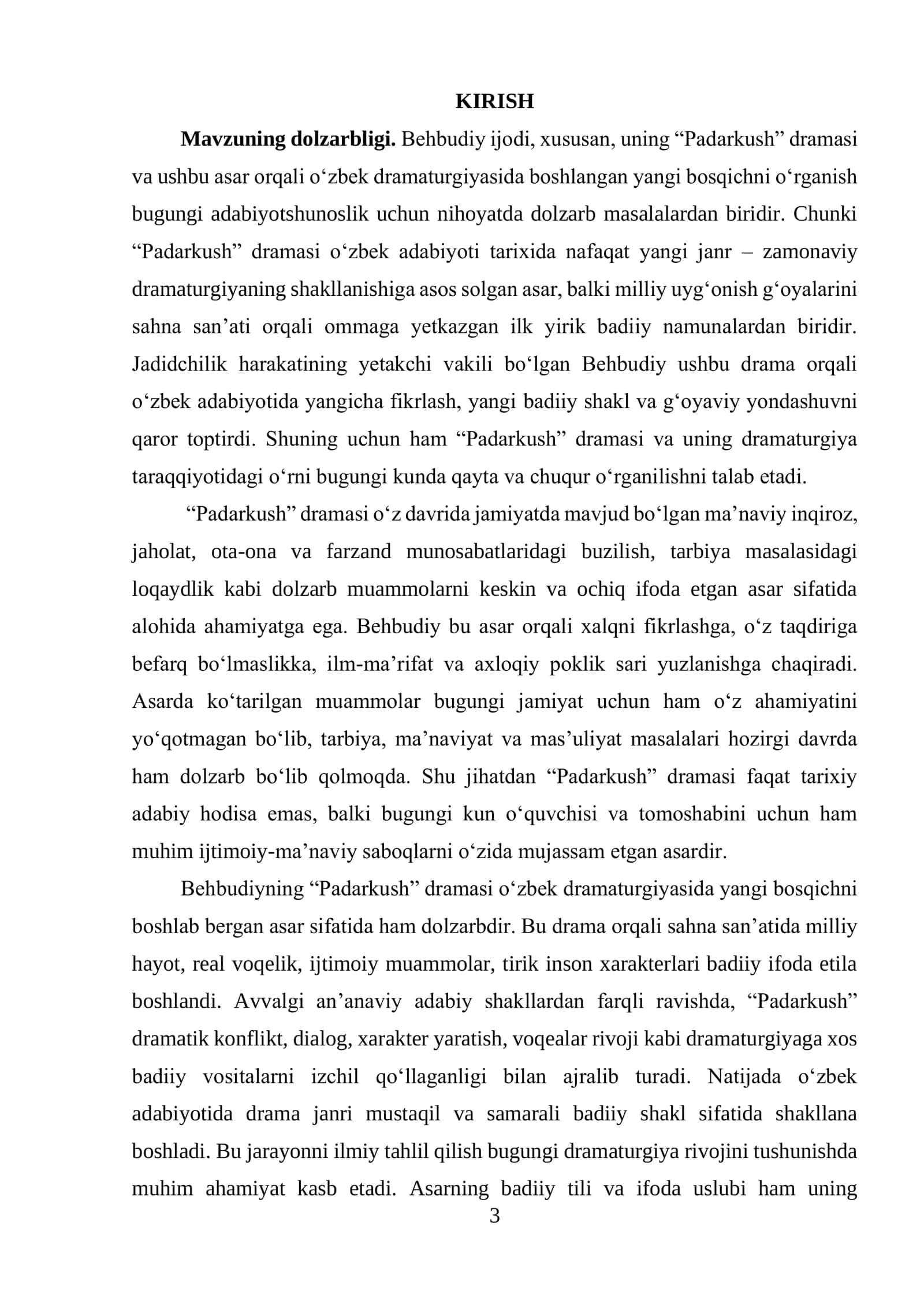 Behbudiyning “Padarkush” dramasi va o‘zbek dramaturgiyasining yangi bosqichi. 3