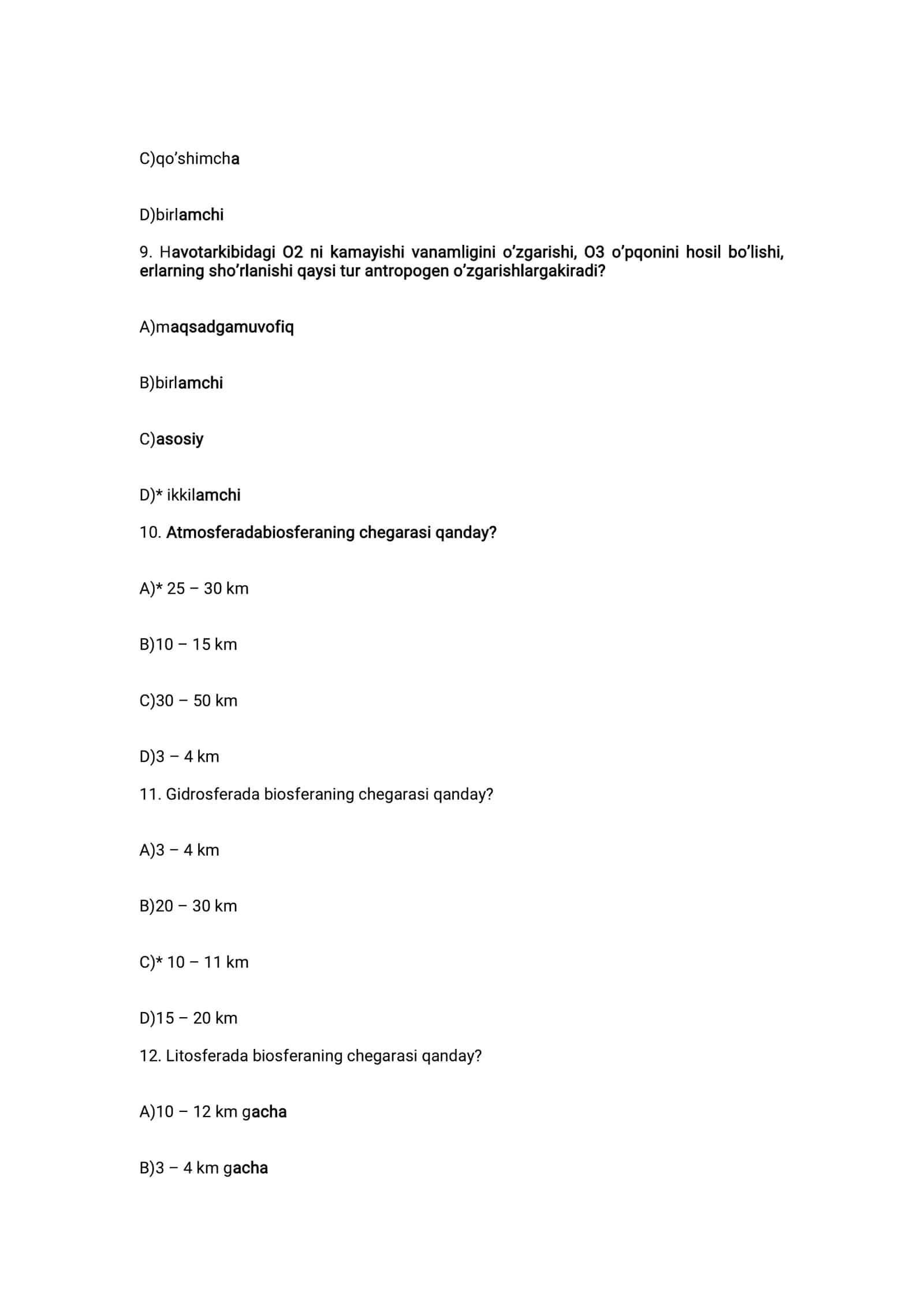 Ekologiya fanidan test savollari 3