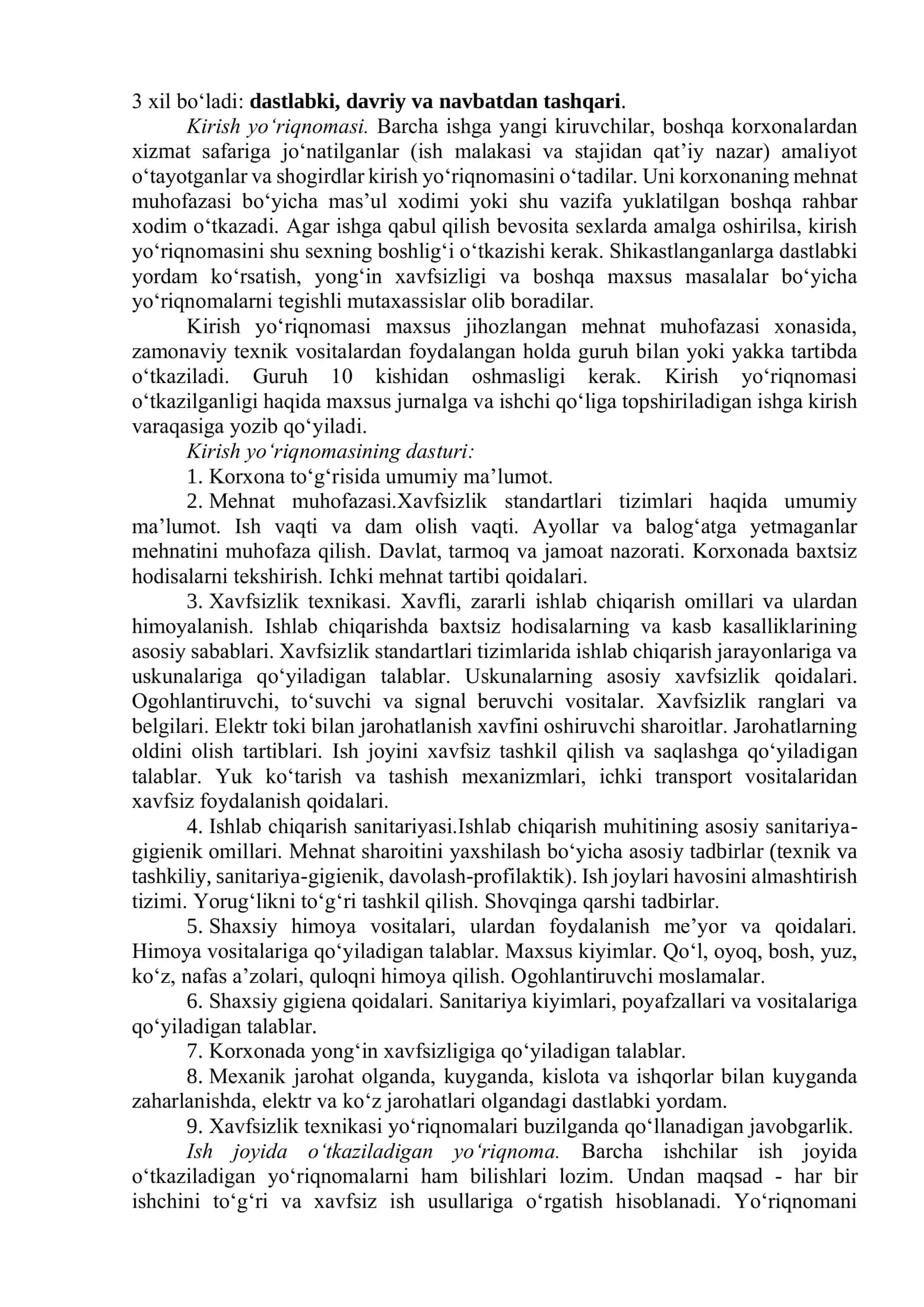 Xavfsiz faoliyatni tashkil qilishda xodimlar bilimini tekshirish va o’qitish 3