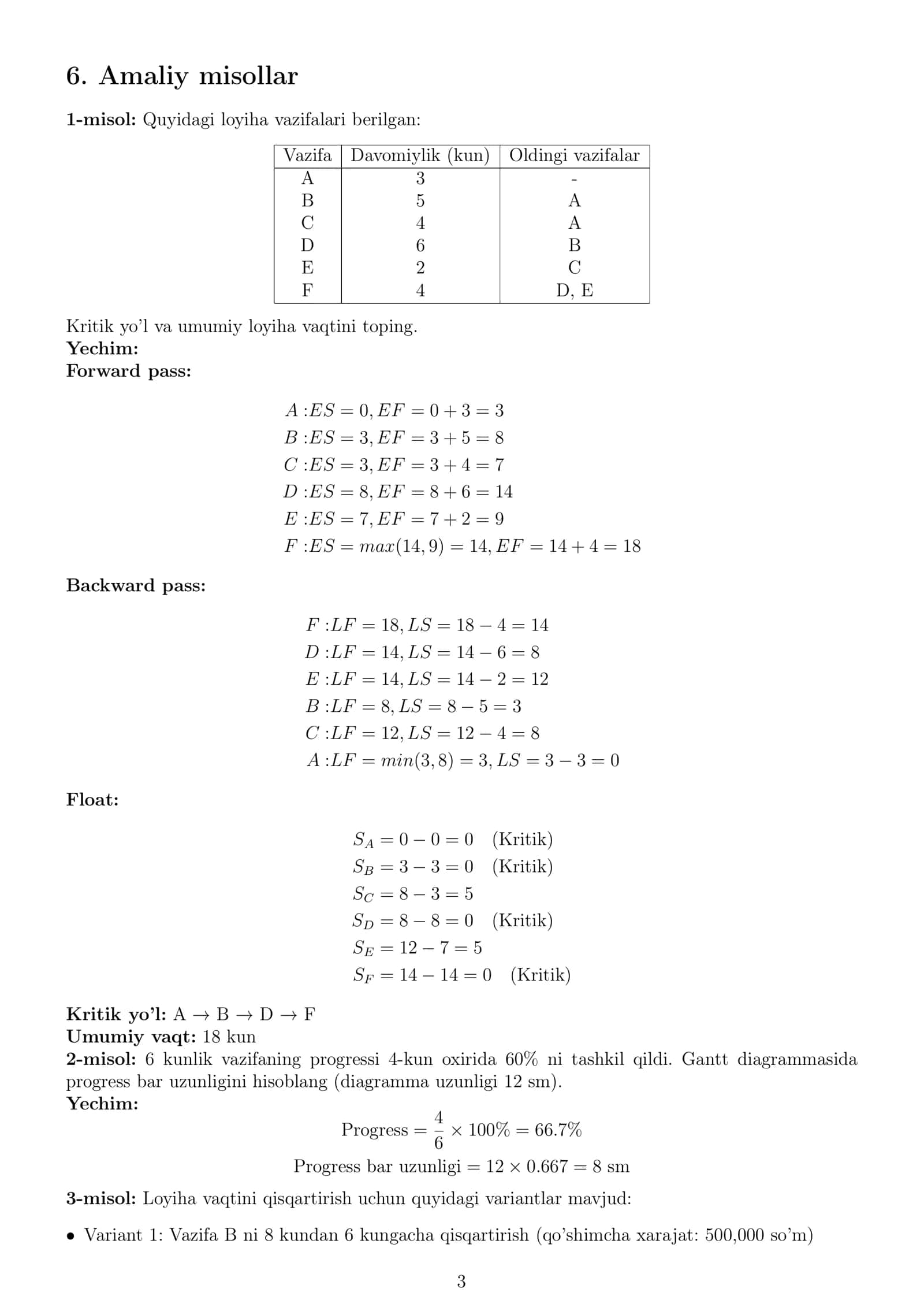 Kritik bosqichlarni tahlil qilish. Gantt diagrammalari 3