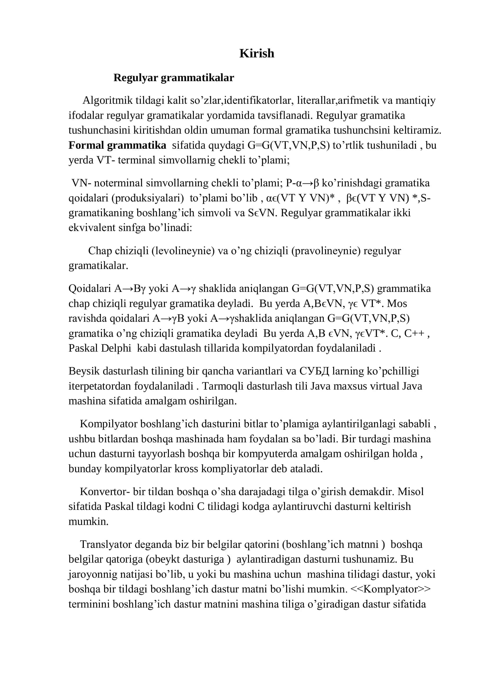 Java tilida qiymat qaytarmaydigan prodsedura sarlovhasi to’g’riligini tekshiruvchi sintaksis tahlilchisini qurish 3