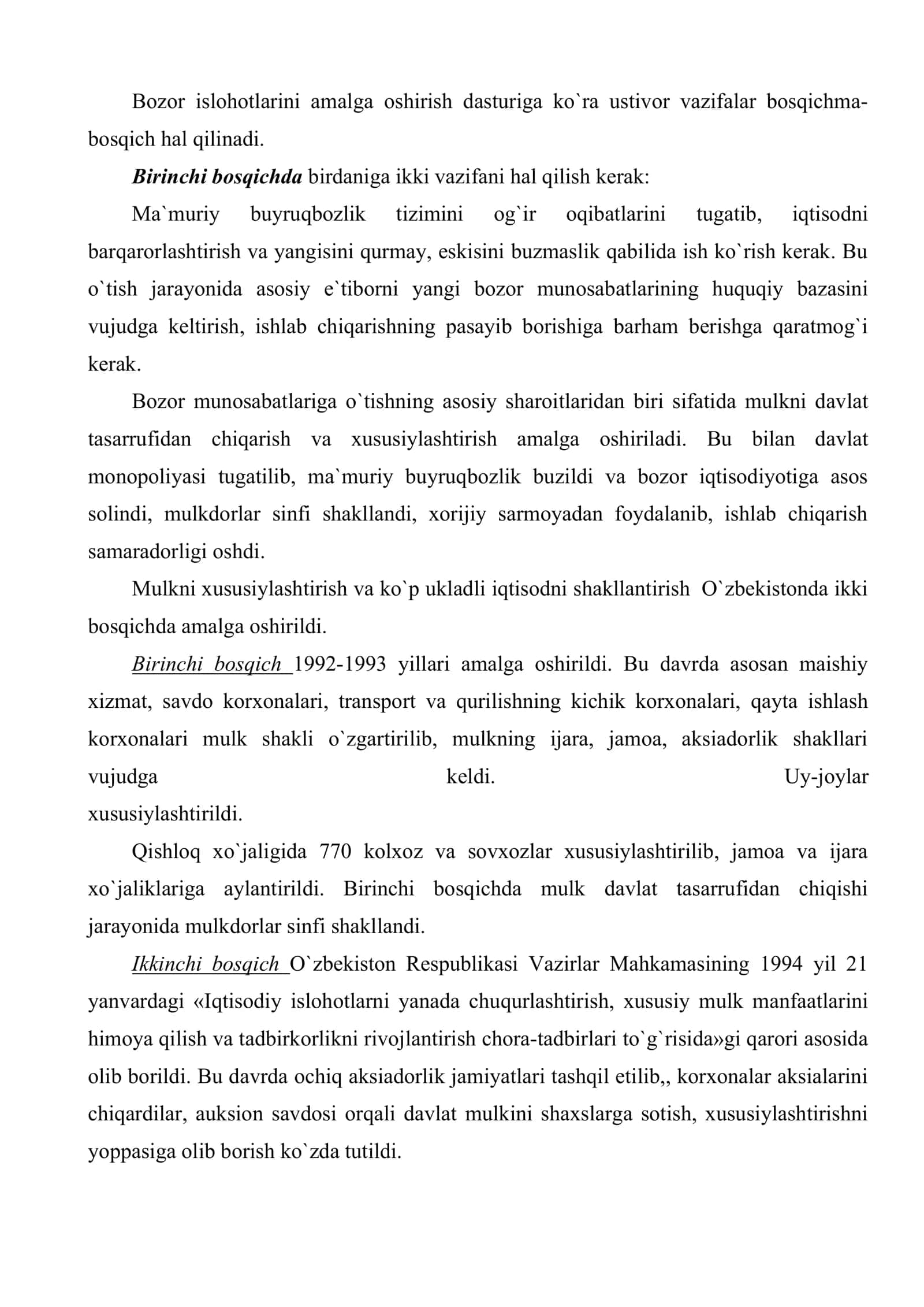 Mustaqilllik yillarida O`zbekistonning iqtisodiy taraqqiyoti 3