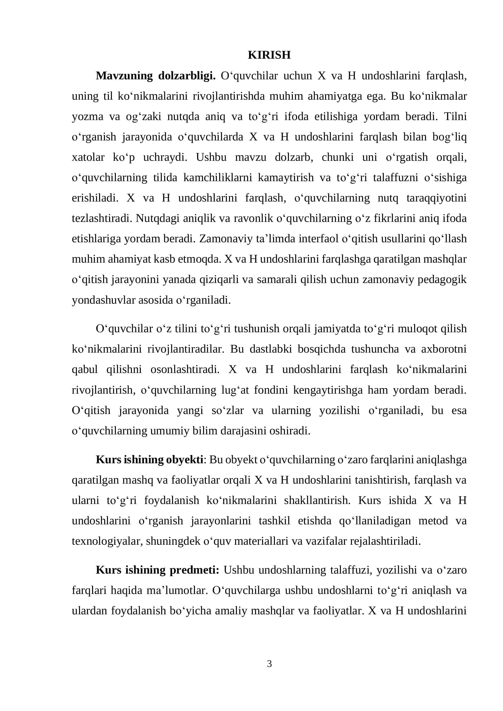"Ona tili o‘qish savodxonligi va uni o‘qitish metodikasi" KURS ISHI 3