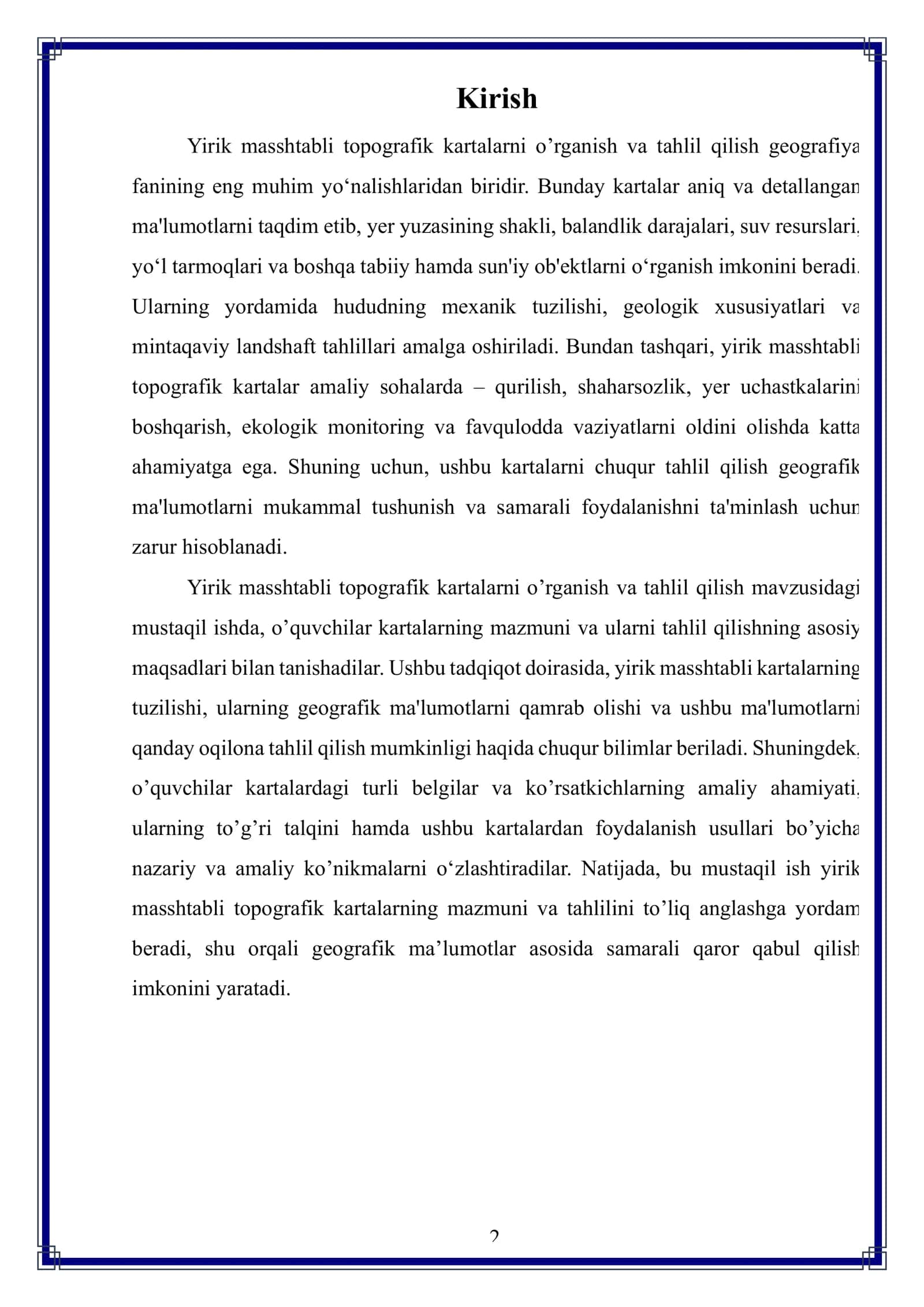 Yirik masshtabli topografik kartalarni mazmunini o’rganish va tahlil qilish 3