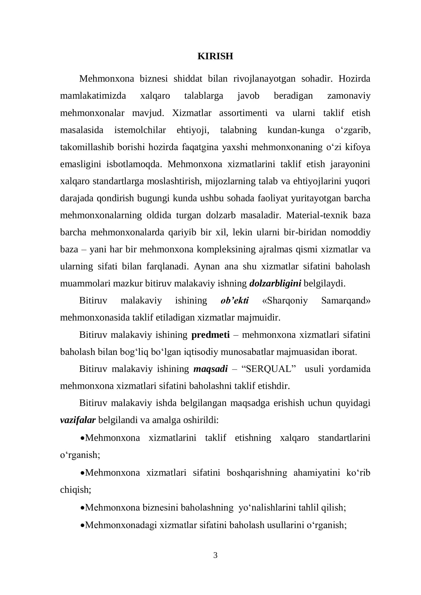 Mehmnonxona xizmatlari sifatini baholash («Sharqoniy Samarqand» mehmonxonasi misolida) 3