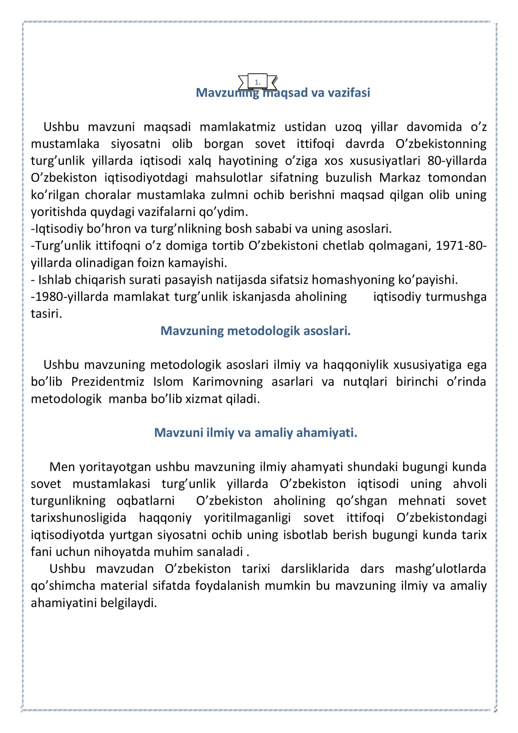 O’zbekiston iqtisodiyotining “Turg’unlik yillari”dagi o’ziga xos xususiyatlar 3