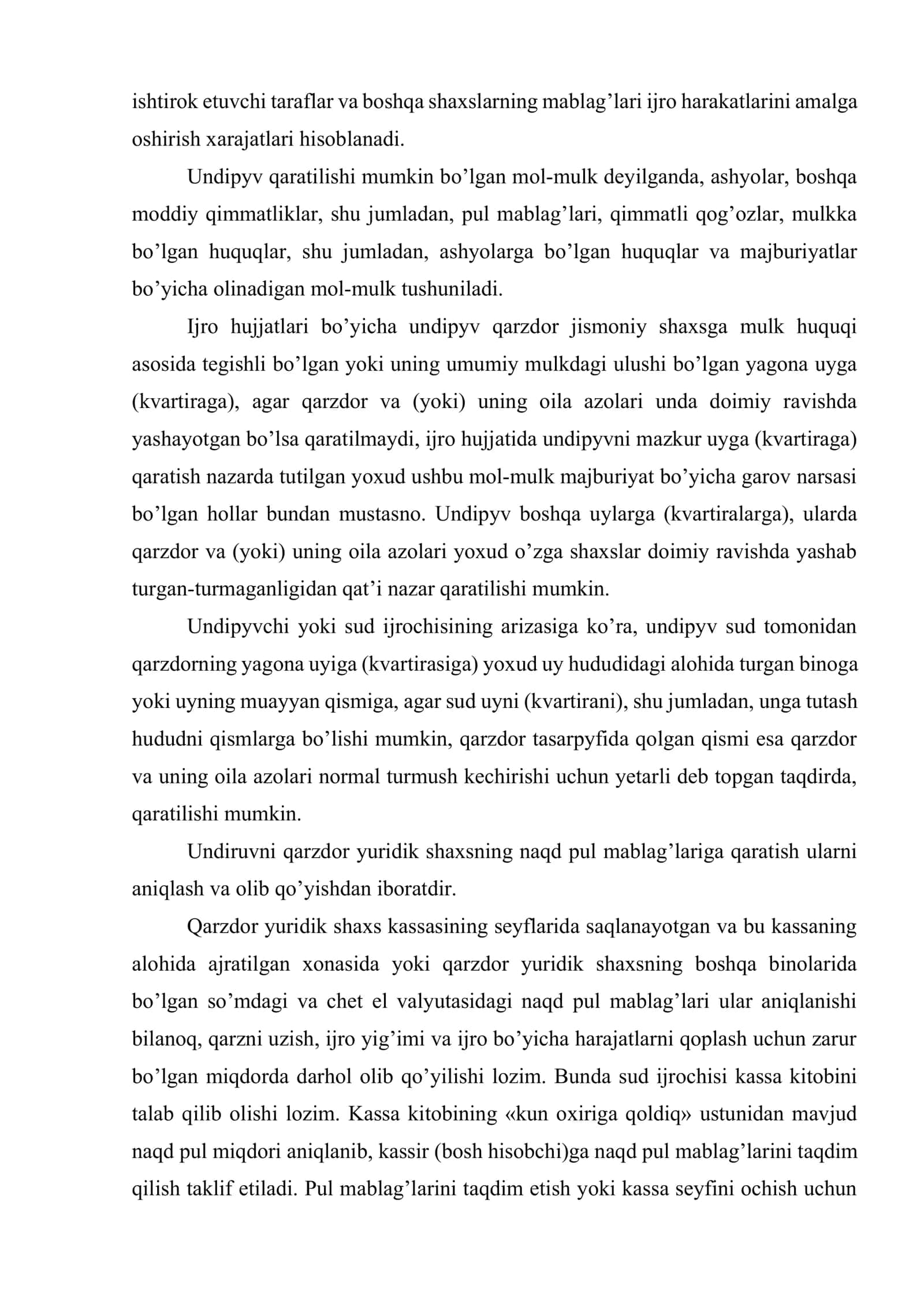 Undiruvni qarzdor yuridik shaxsning mol-mulkiga qaratishning xususiyatlari 3